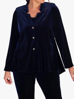 chesca Notch Neck Stretch Velvet Top, Navy