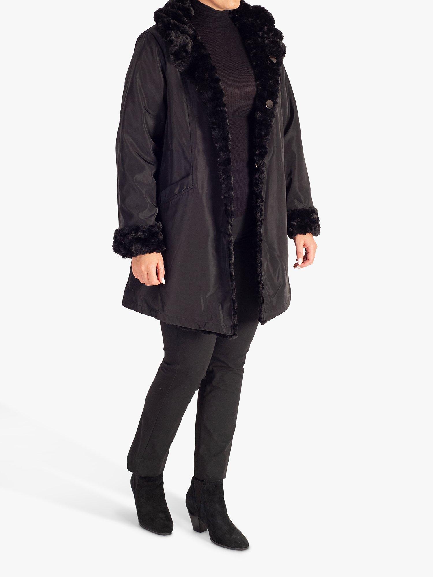 chesca Faux Fur Reversible Coat, Black, 12-14