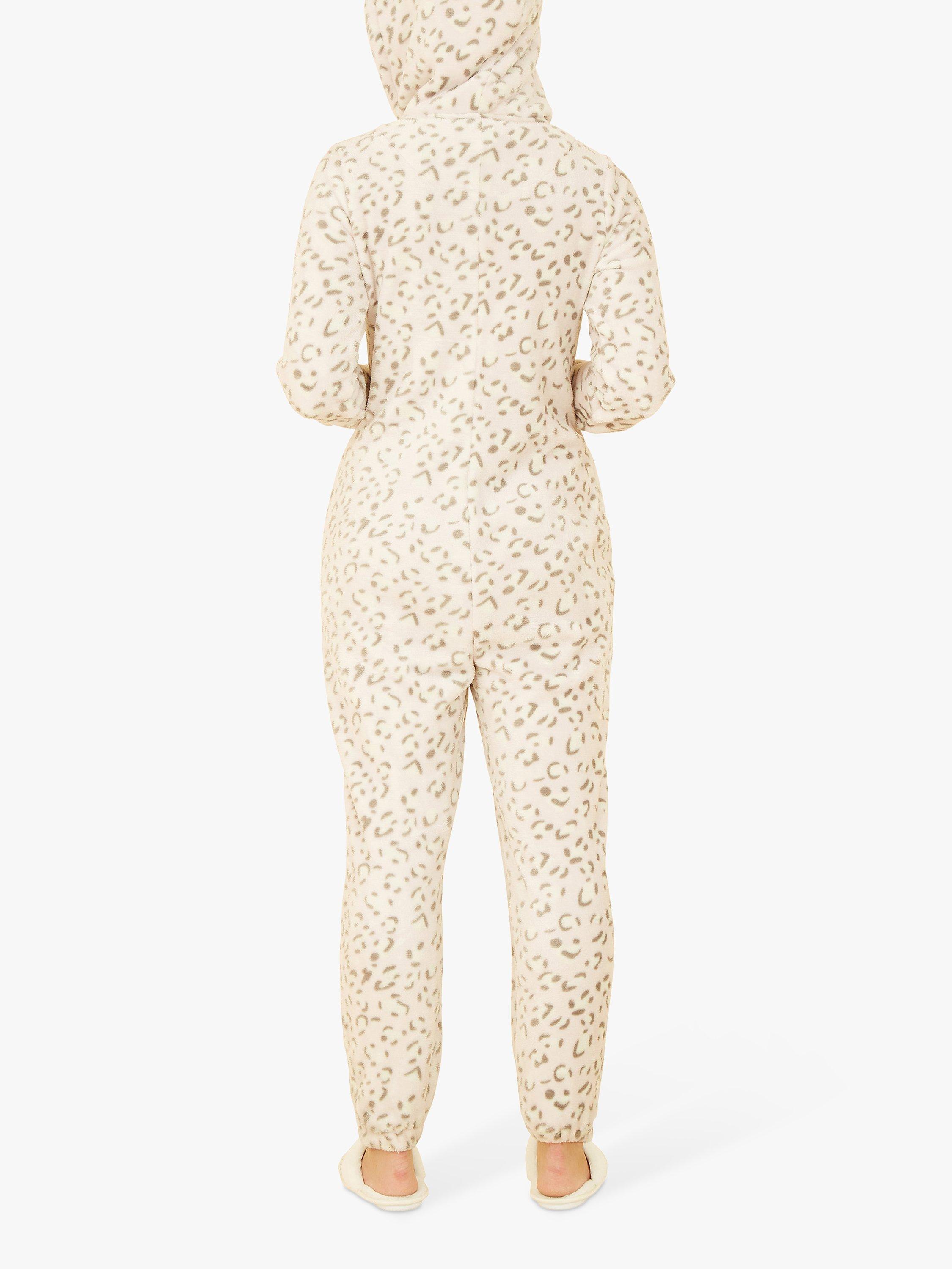 Product image 3 of 4, which shows Yumi Leopard Print Fleece Onesie, Light Pink, 8