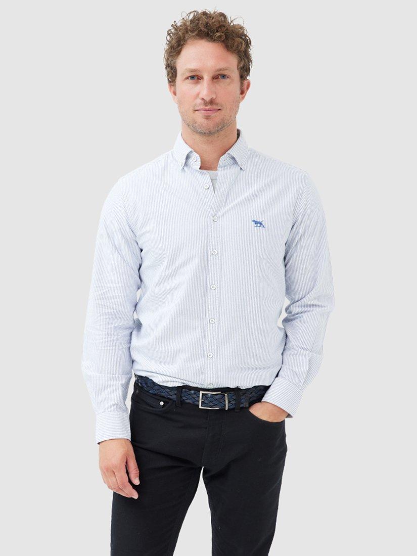 Product image 1 of 5, which shows Rodd & Gunn Gunn Oxford Cotton Stripe Slim Fit Long Sleeve Shirt, Royal, XS
