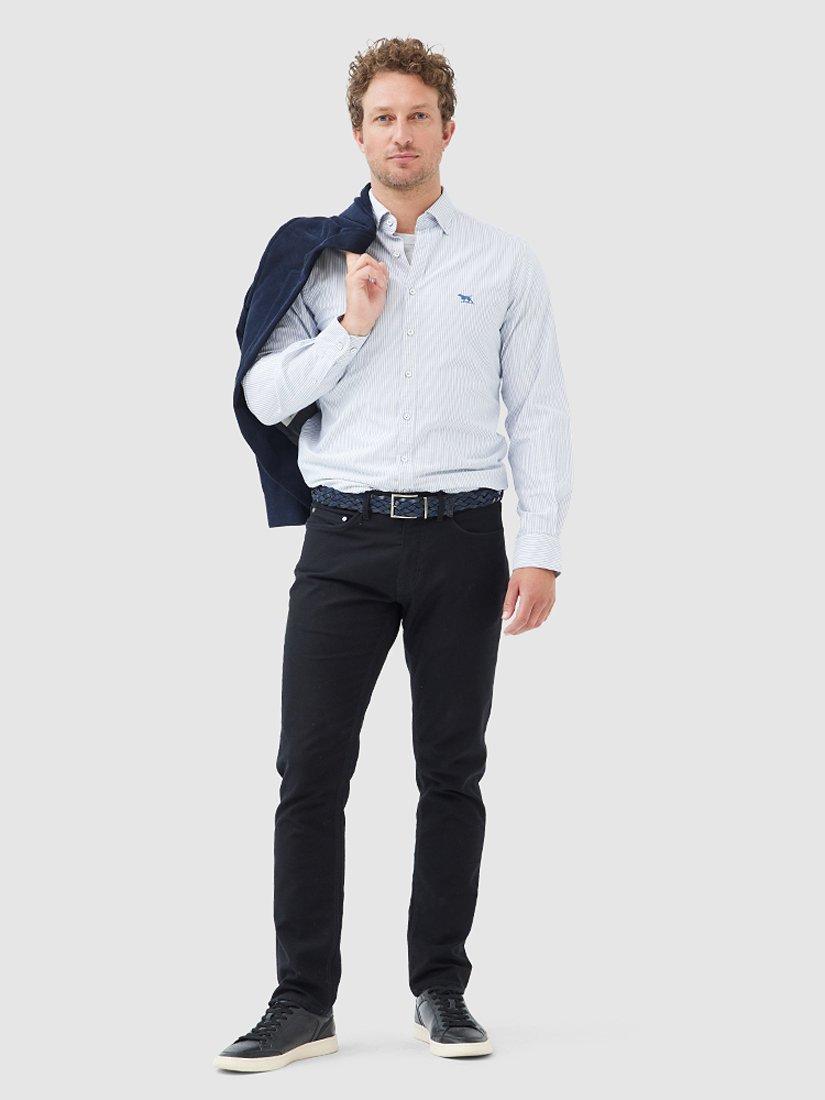 Product image 2 of 5, which shows Rodd & Gunn Gunn Oxford Cotton Stripe Slim Fit Long Sleeve Shirt, Royal, XS