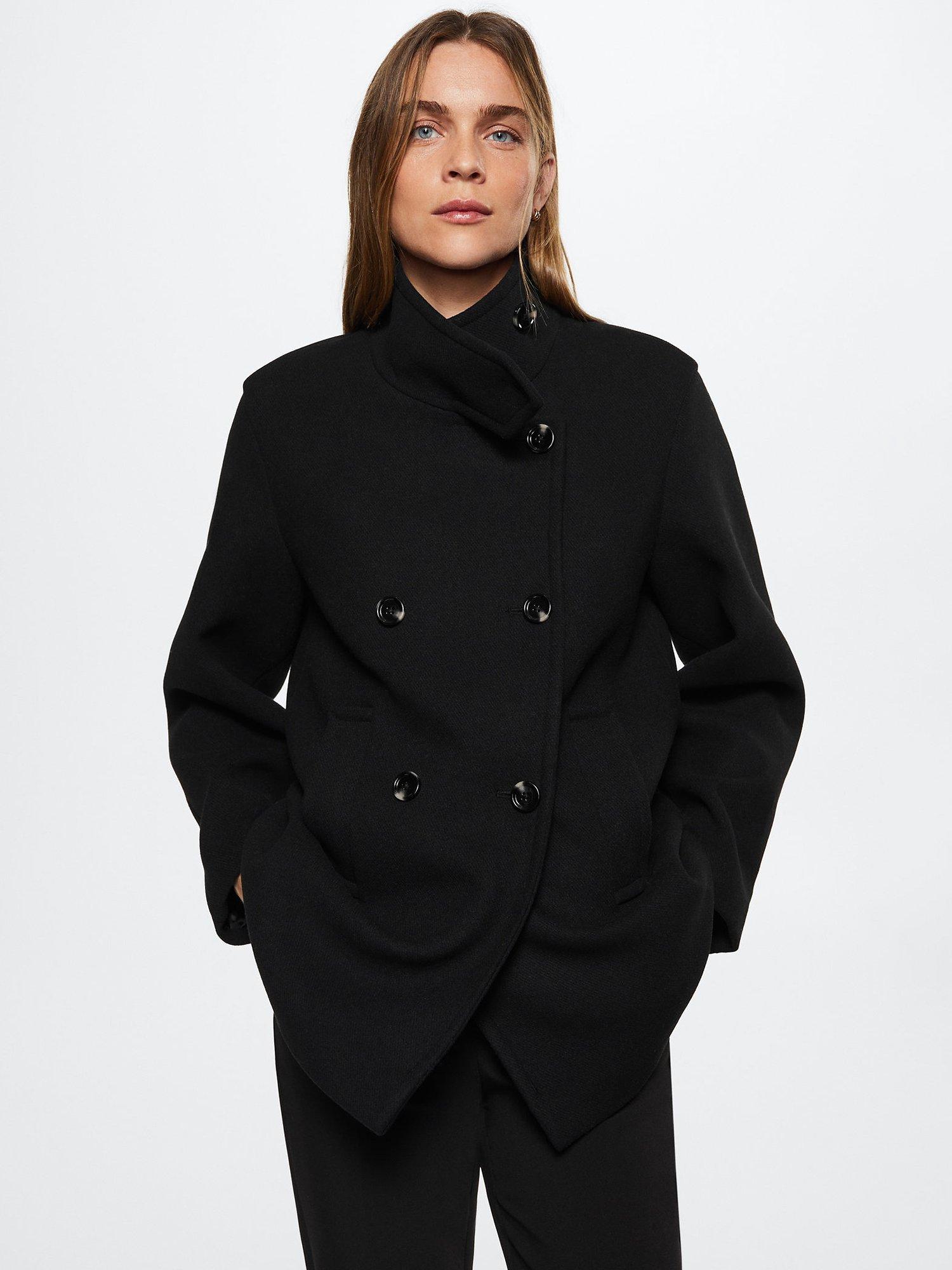 Product image 1 of 7, which shows Mango Wool Blend Tailored Coat, Black, XXS