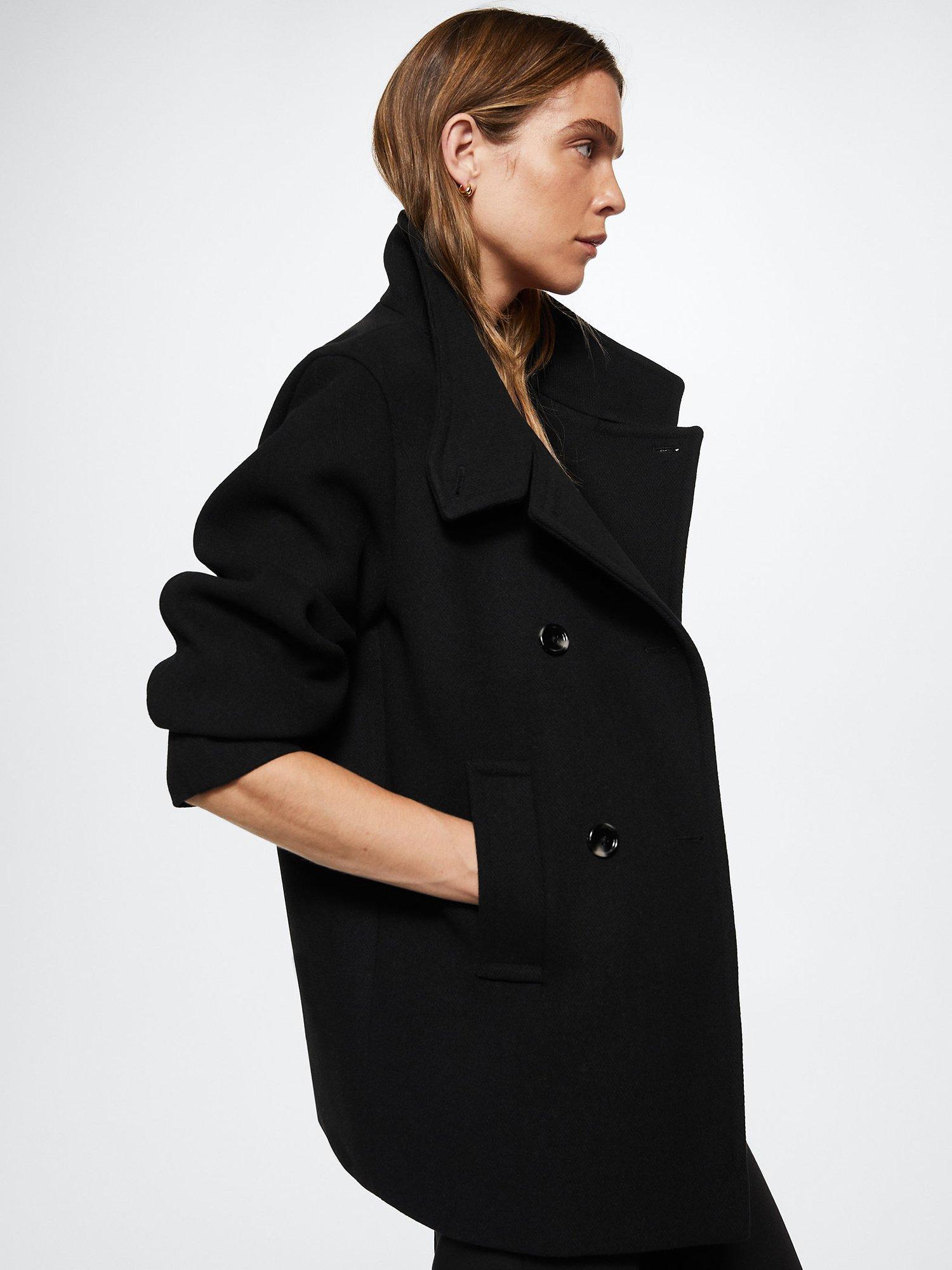 Product image 6 of 7, which shows Mango Wool Blend Tailored Coat, Black, XXS