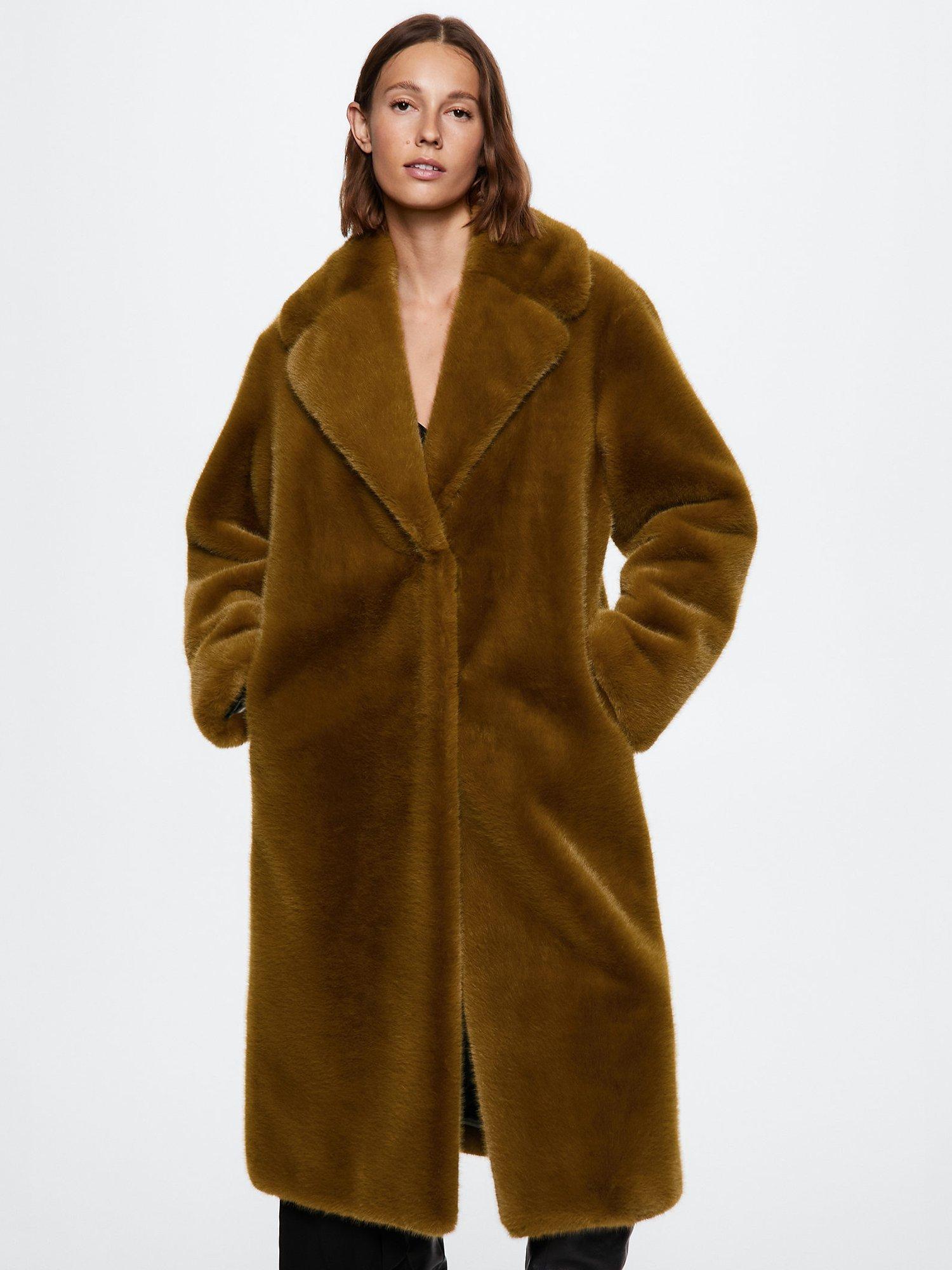 Mango Chilly Faux Fur Coat, Yellow