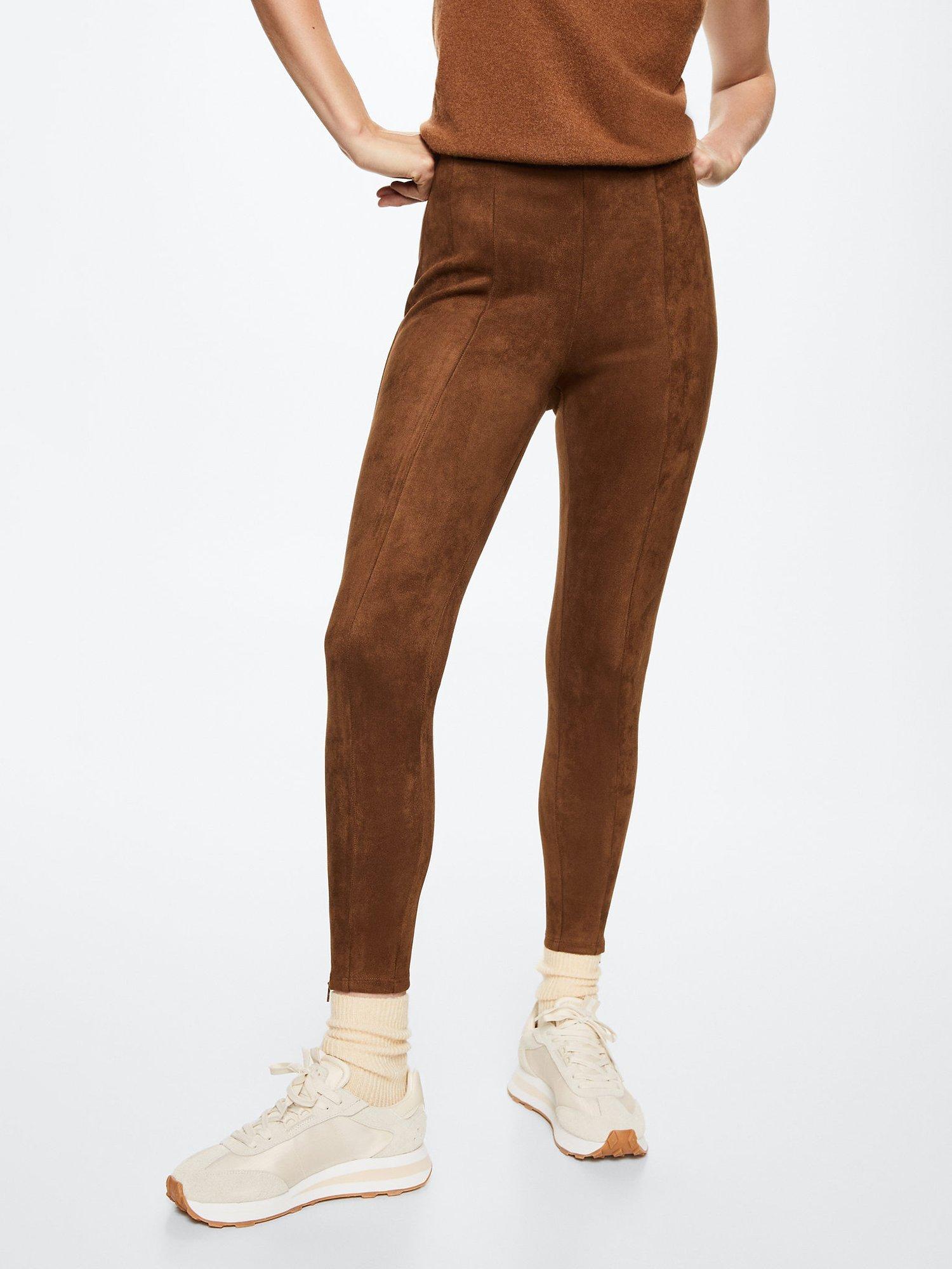 Mango Elina Suede Look Leggings, Dark Brown