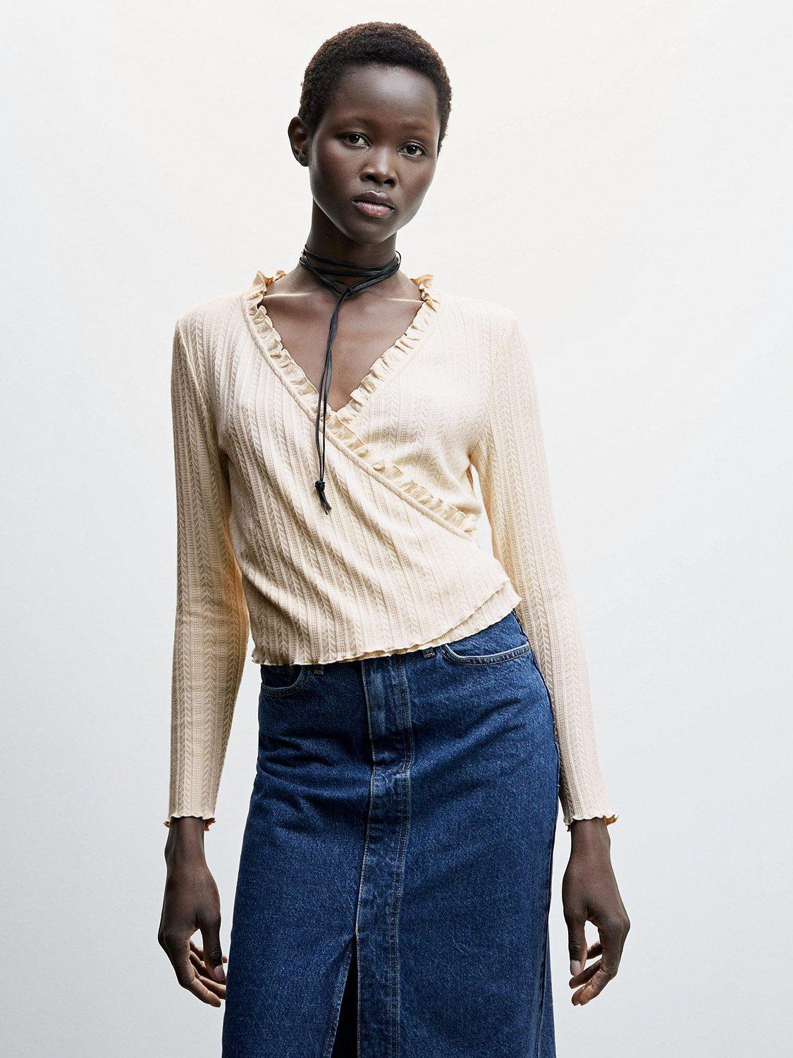 Mango Cruz Textured Top, Light Beige