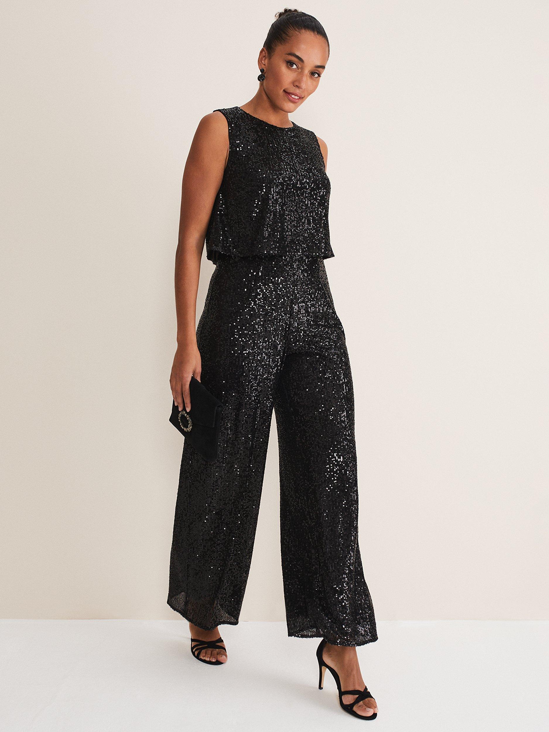 Phase Eight Aubrey Sequin Jumpsuit, Black
