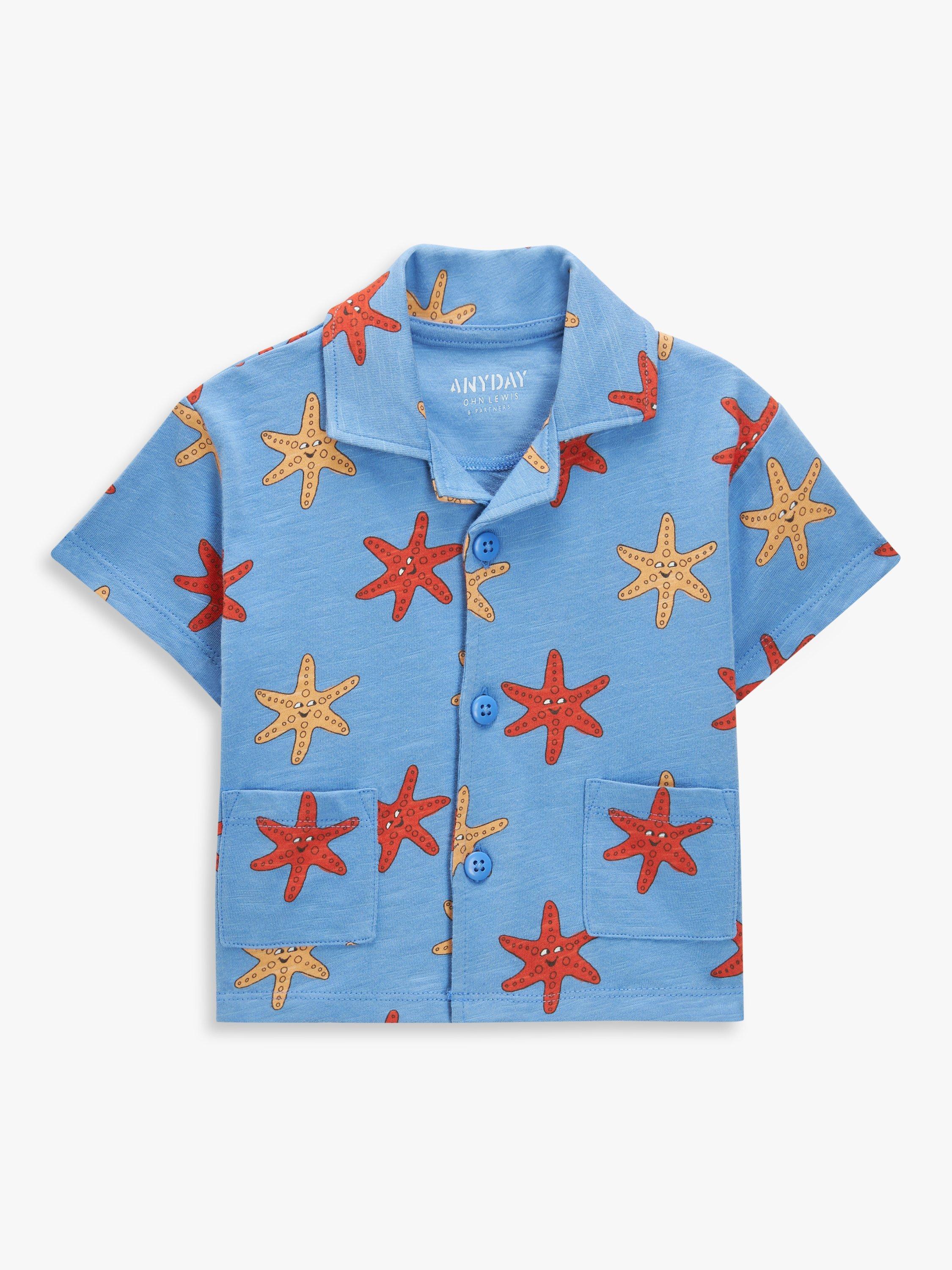 John Lewis ANYDAY Baby Starfish Print Shirt, Blue/Multi