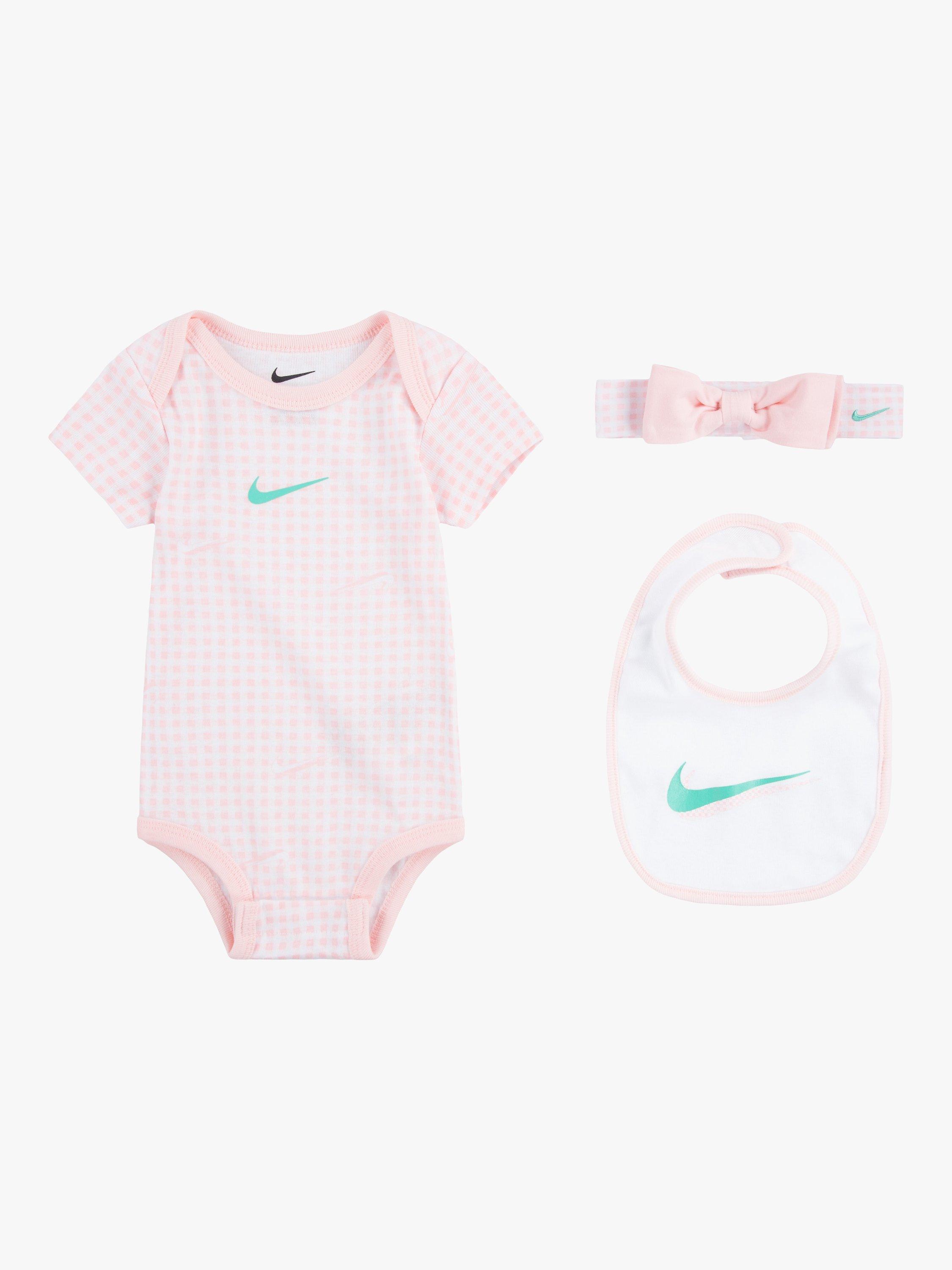 Nike Baby Logo Bodysuit, Bib & Hairband 3 Piece Set, Pink Bloom