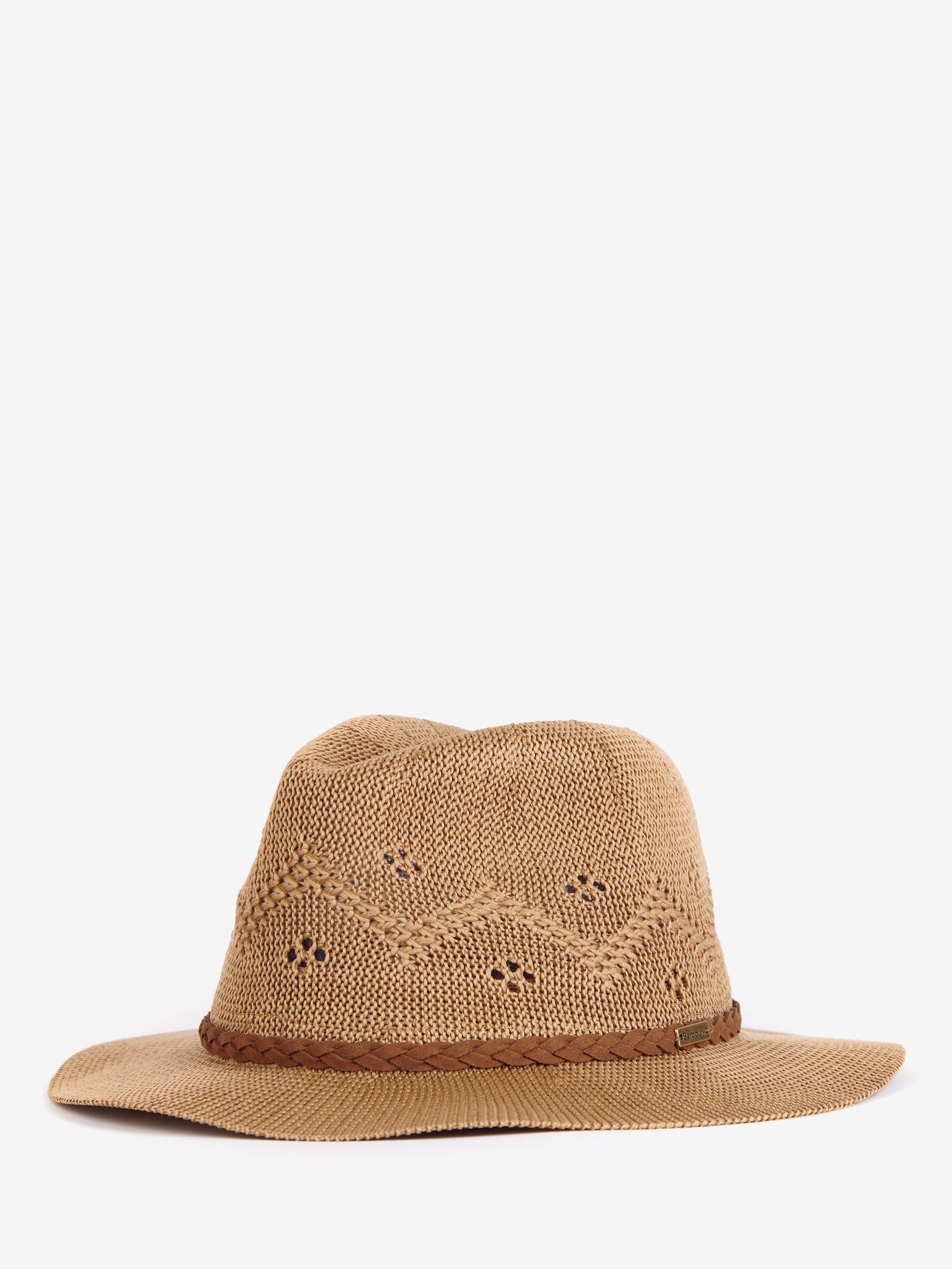 Product image 1 of 3, which shows Barbour Flowerdale Crochet Trilby Hat, Trench, S