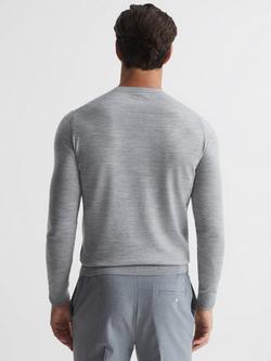 Reiss Wessex Knit Merino Wool Jumper - view 2, Soft Grey Mouli