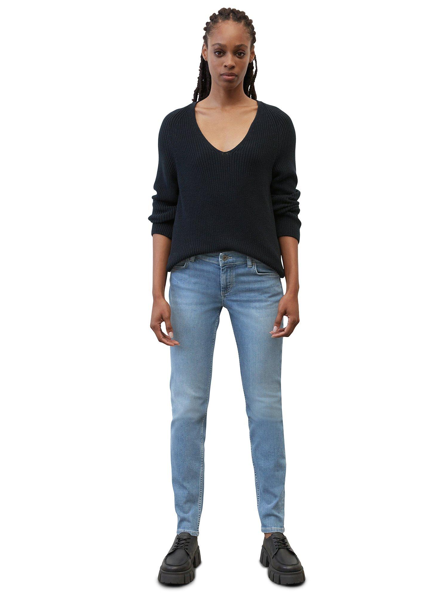Product image 3 of 6, which shows Marc O'Polo Long Sleeve V-Neck Ribbed Jumper, Blue, XL
