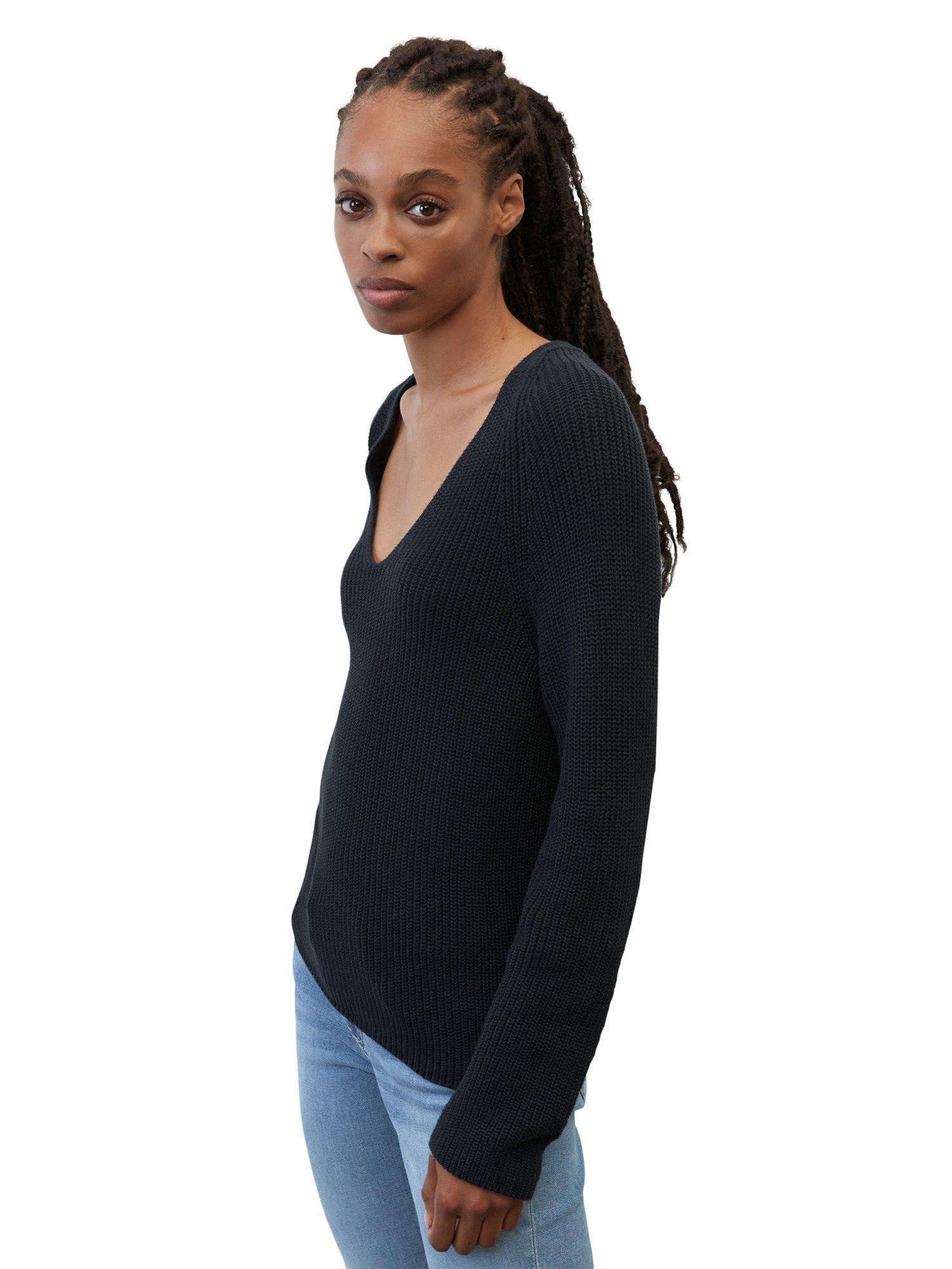 Product image 5 of 6, which shows Marc O'Polo Long Sleeve V-Neck Ribbed Jumper, Blue, XL