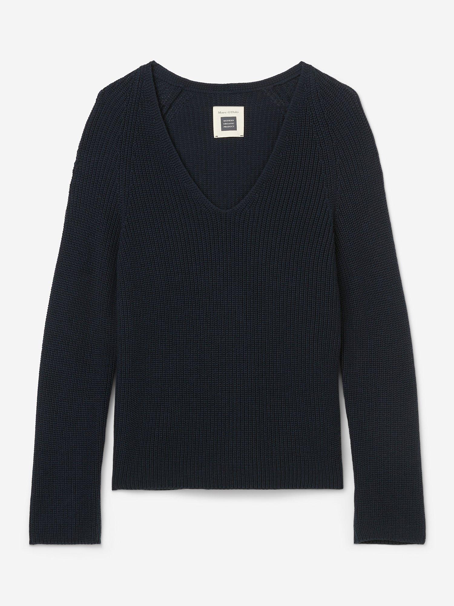Product image 6 of 6, which shows Marc O'Polo Long Sleeve V-Neck Ribbed Jumper, Blue, XL