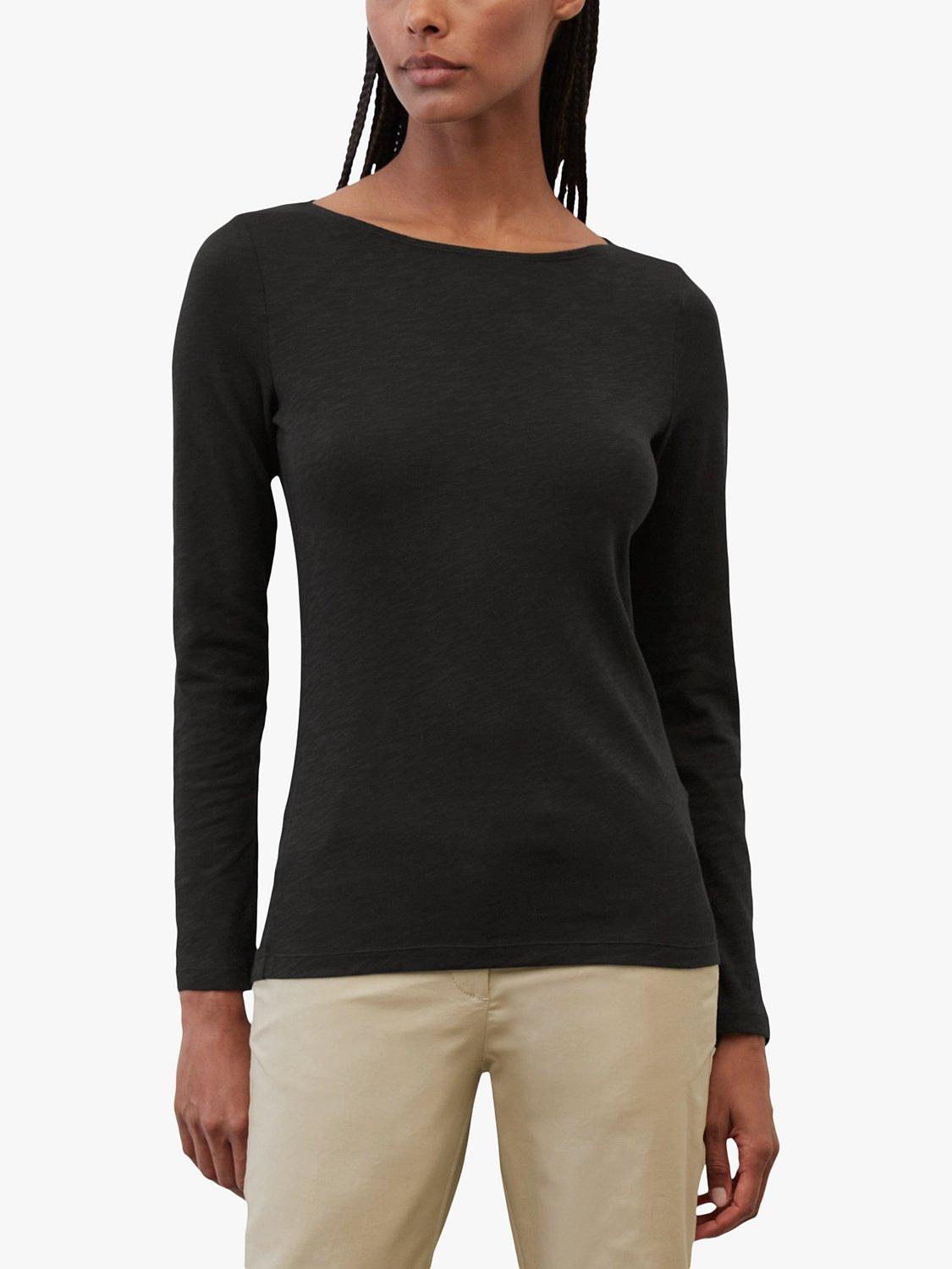 Product image 1 of 6, which shows Marc O'Polo Boat Neck Long Sleeve Cotton T-Shirt, Black, XXS