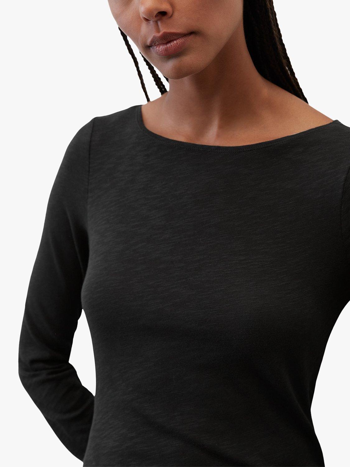 Product image 4 of 6, which shows Marc O'Polo Boat Neck Long Sleeve Cotton T-Shirt, Black, XXS