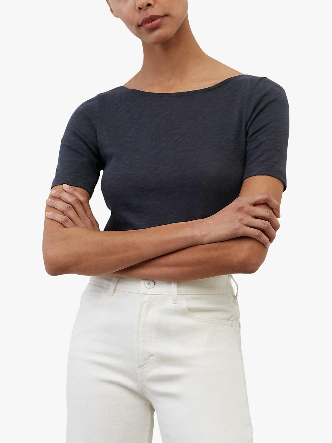 Product image 1 of 5, which shows Marc O'Polo Boat Neck Short Sleeve Cotton T-Shirt, Blue, XXS