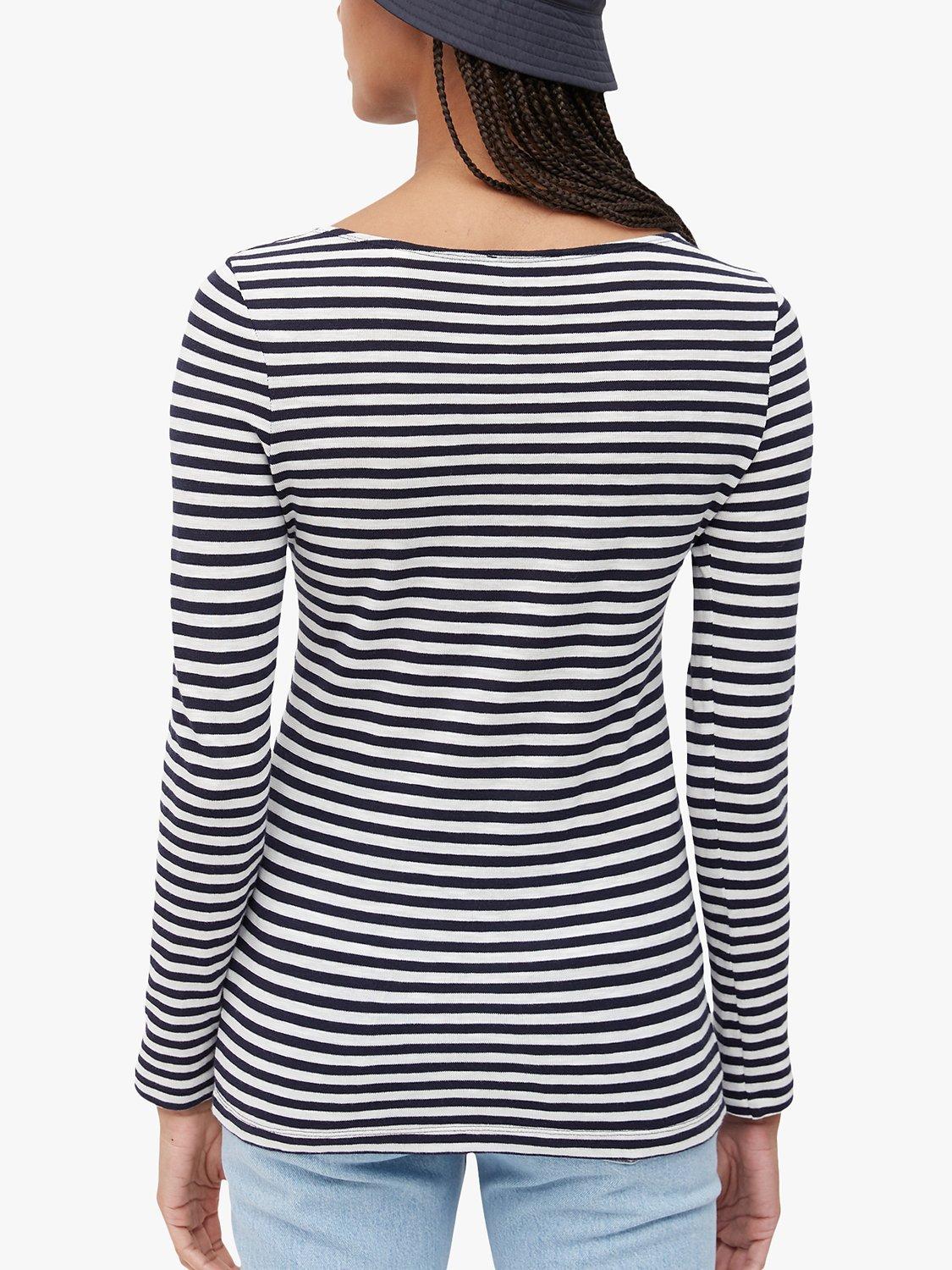 Product image 2 of 5, which shows Marc O'Polo Striped Boat Neck Cotton T-Shirt, Blue, S