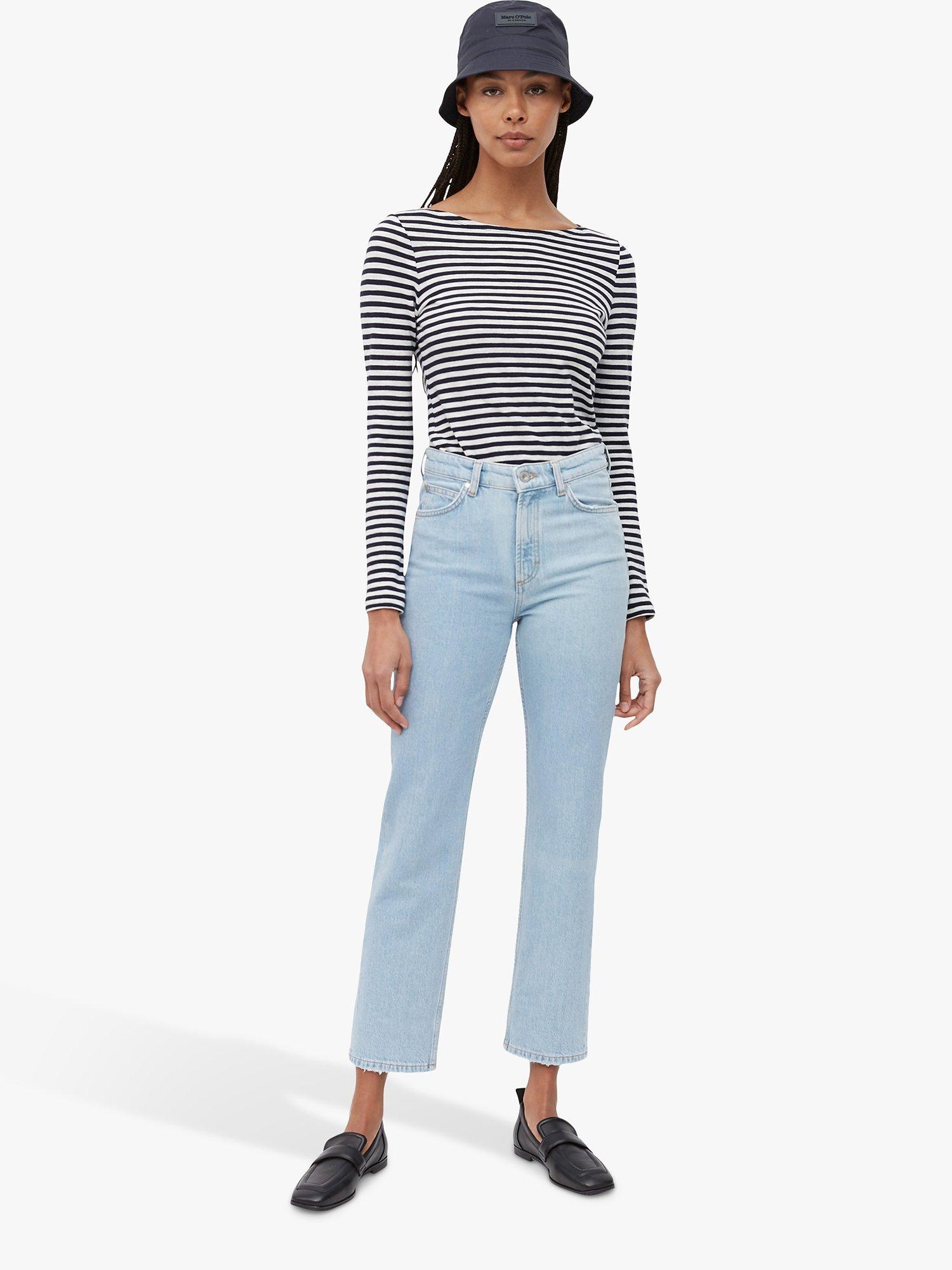 Product image 3 of 5, which shows Marc O'Polo Striped Boat Neck Cotton T-Shirt, Blue, S