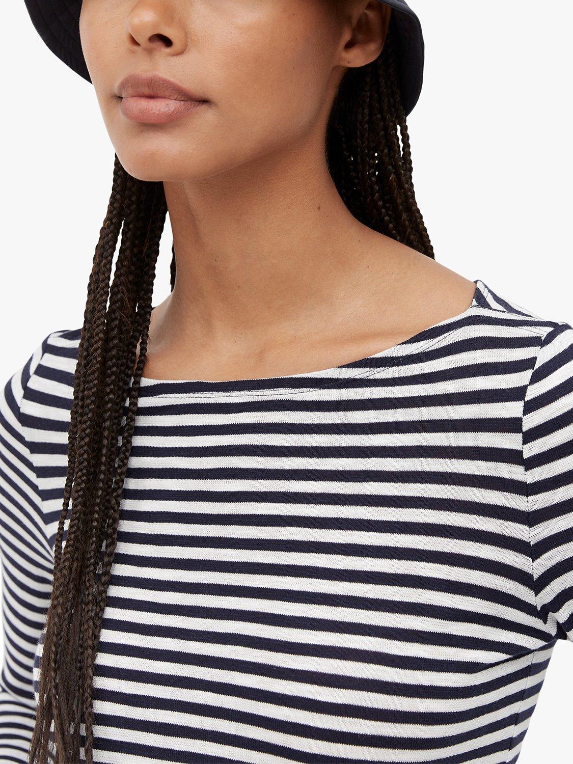 Product image 4 of 5, which shows Marc O'Polo Striped Boat Neck Cotton T-Shirt, Blue, S