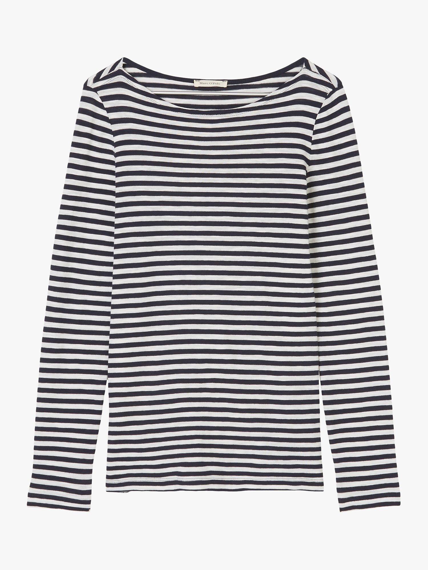 Product image 5 of 5, which shows Marc O'Polo Striped Boat Neck Cotton T-Shirt, Blue, S