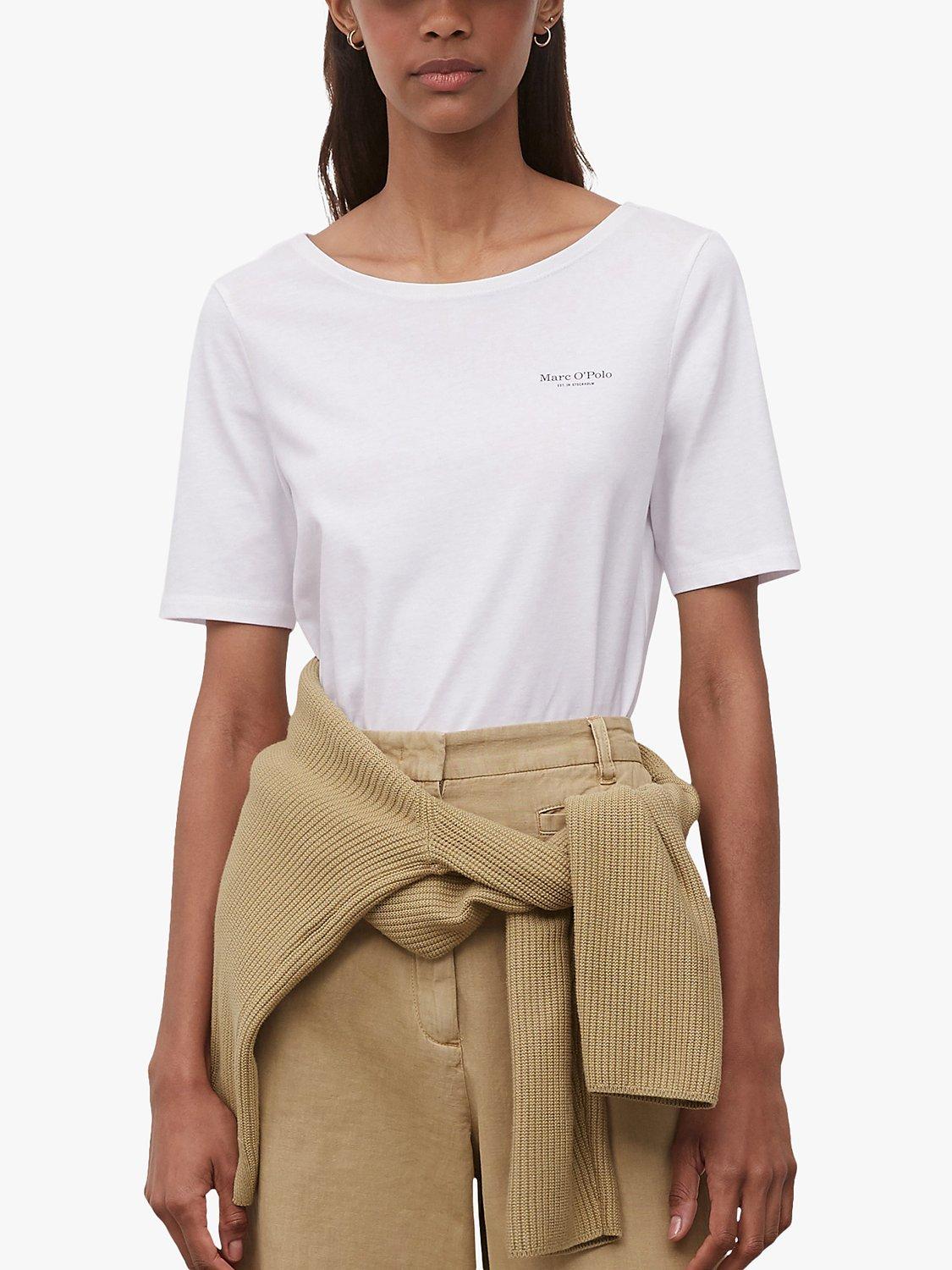 Product image 1 of 5, which shows Marc O'Polo Boat Neck Cotton Logo Short Sleeve T-Shirt, White, XS