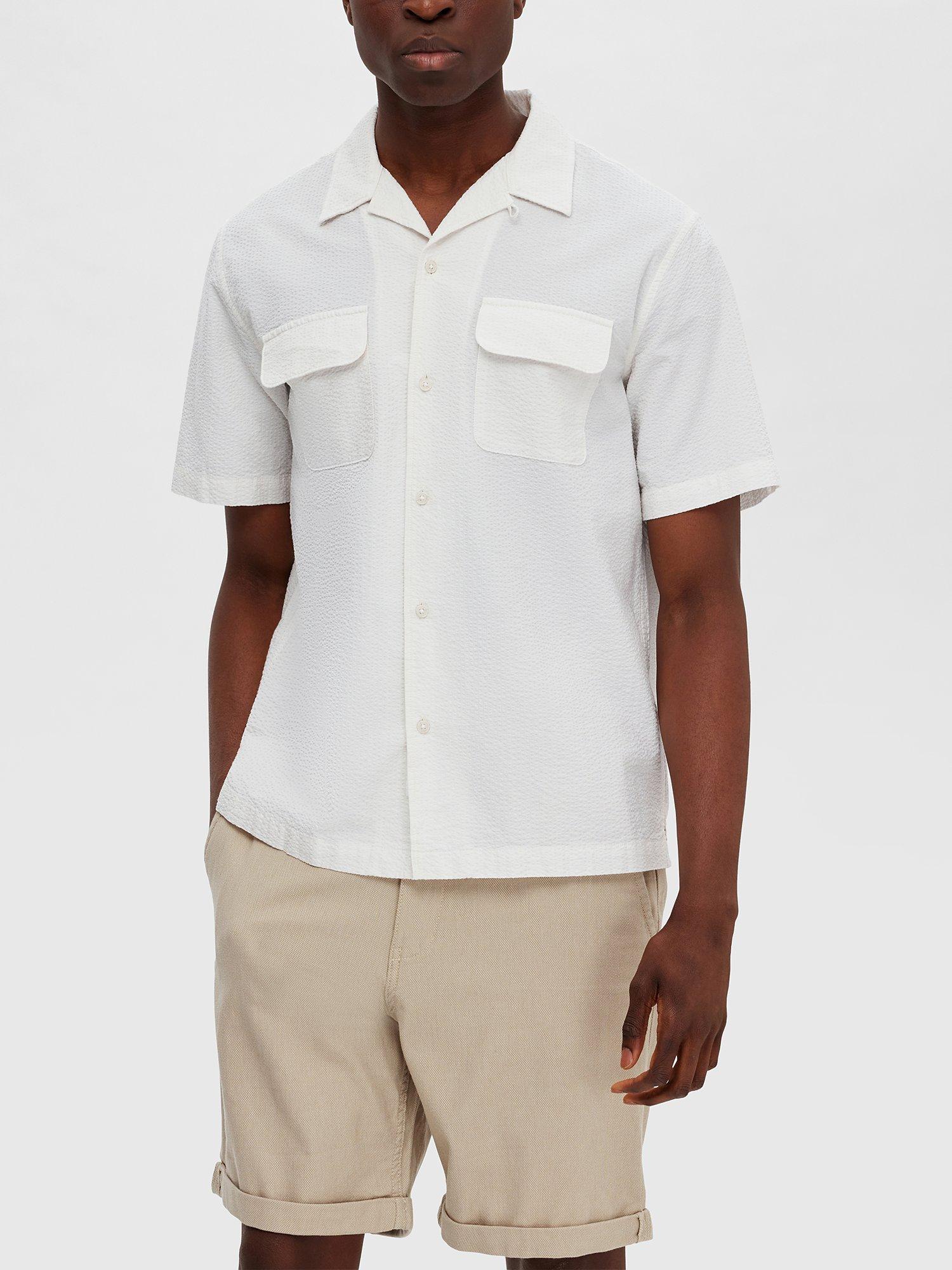 SELECTED HOMME Relaxed Short Sleeve Shirt, Egret