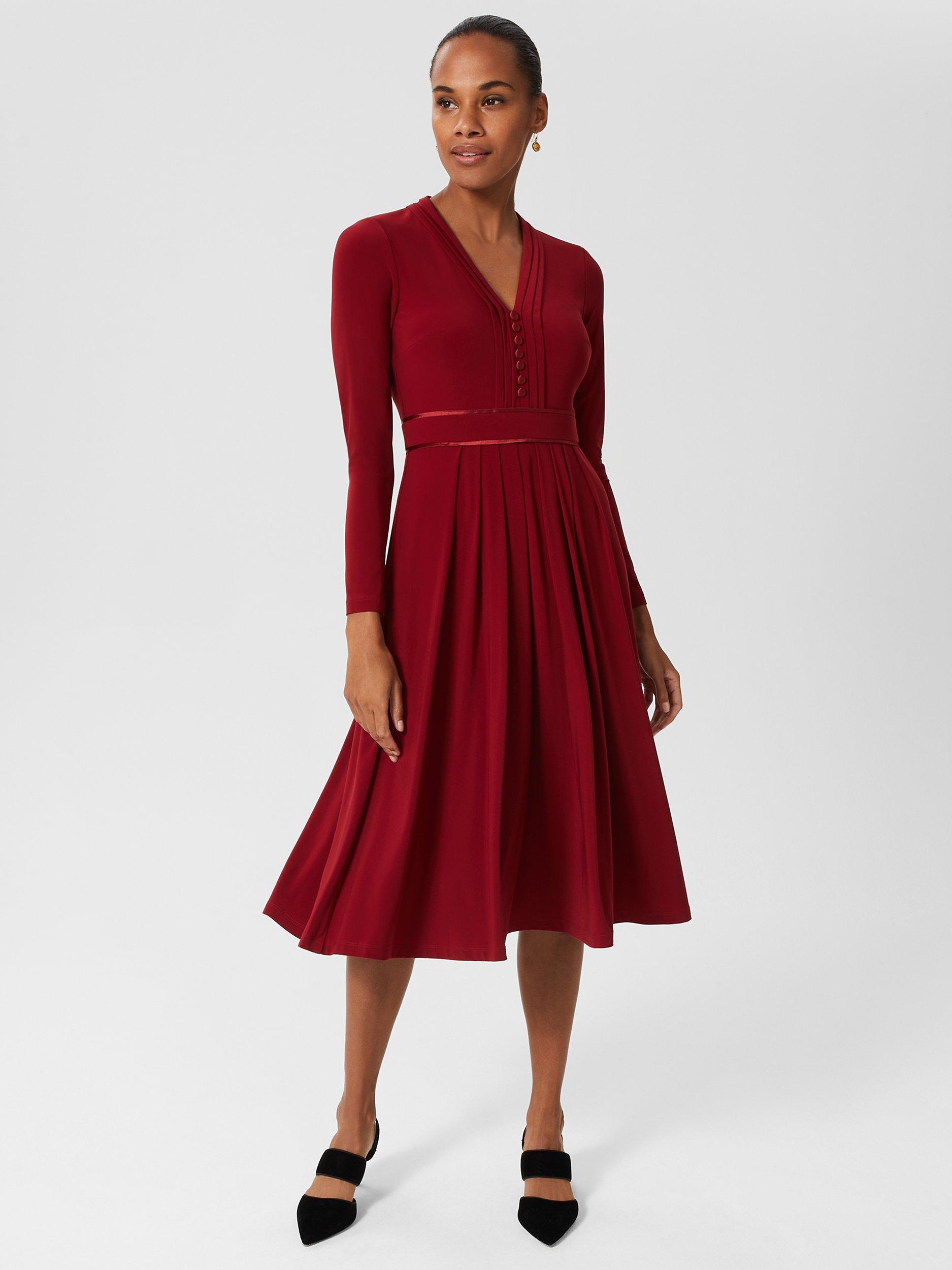 Hobbs Leslie Jersey Midi Dress Deep Red