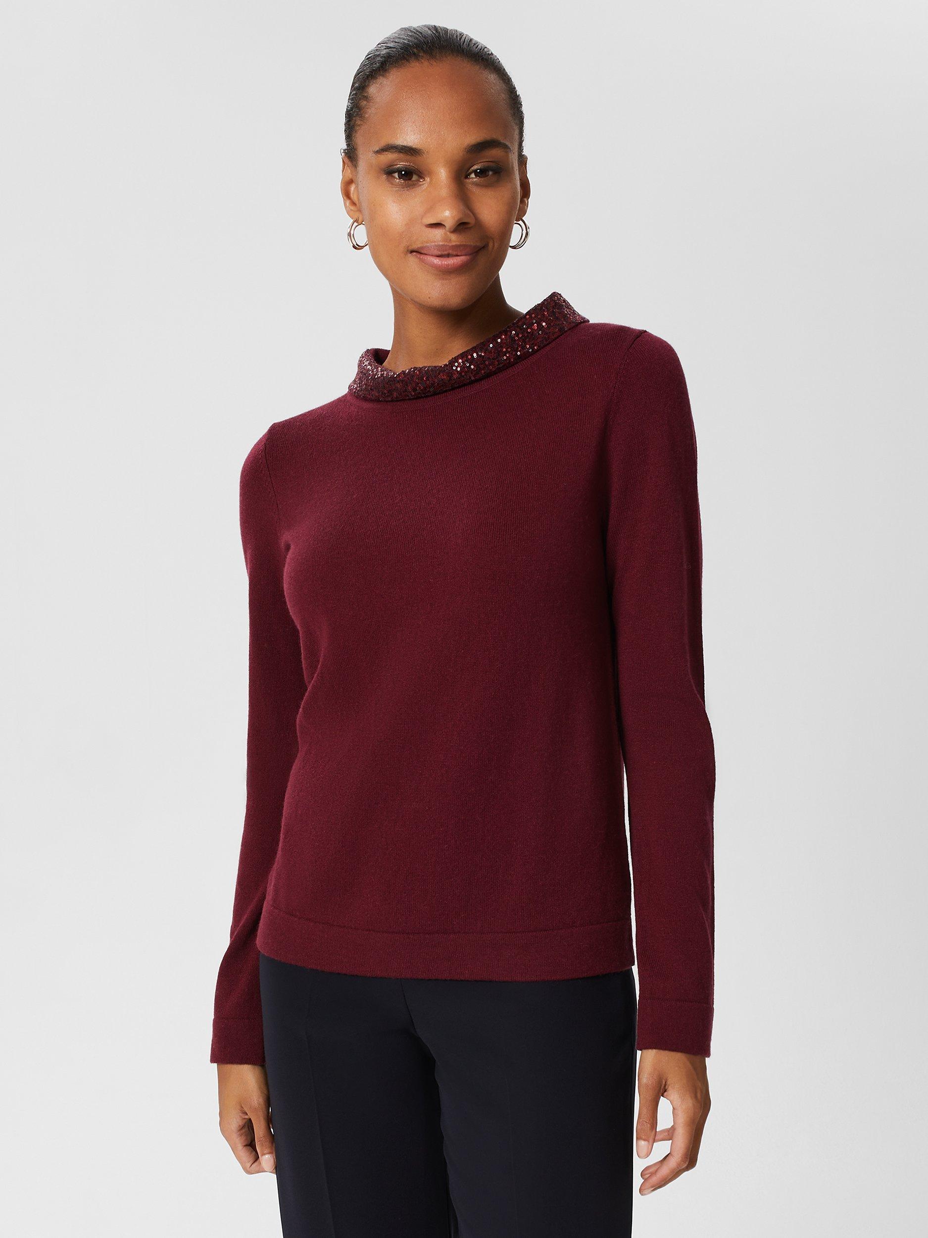 Hobbs Esther Wool Blend Sequin Jumper, Burgundy