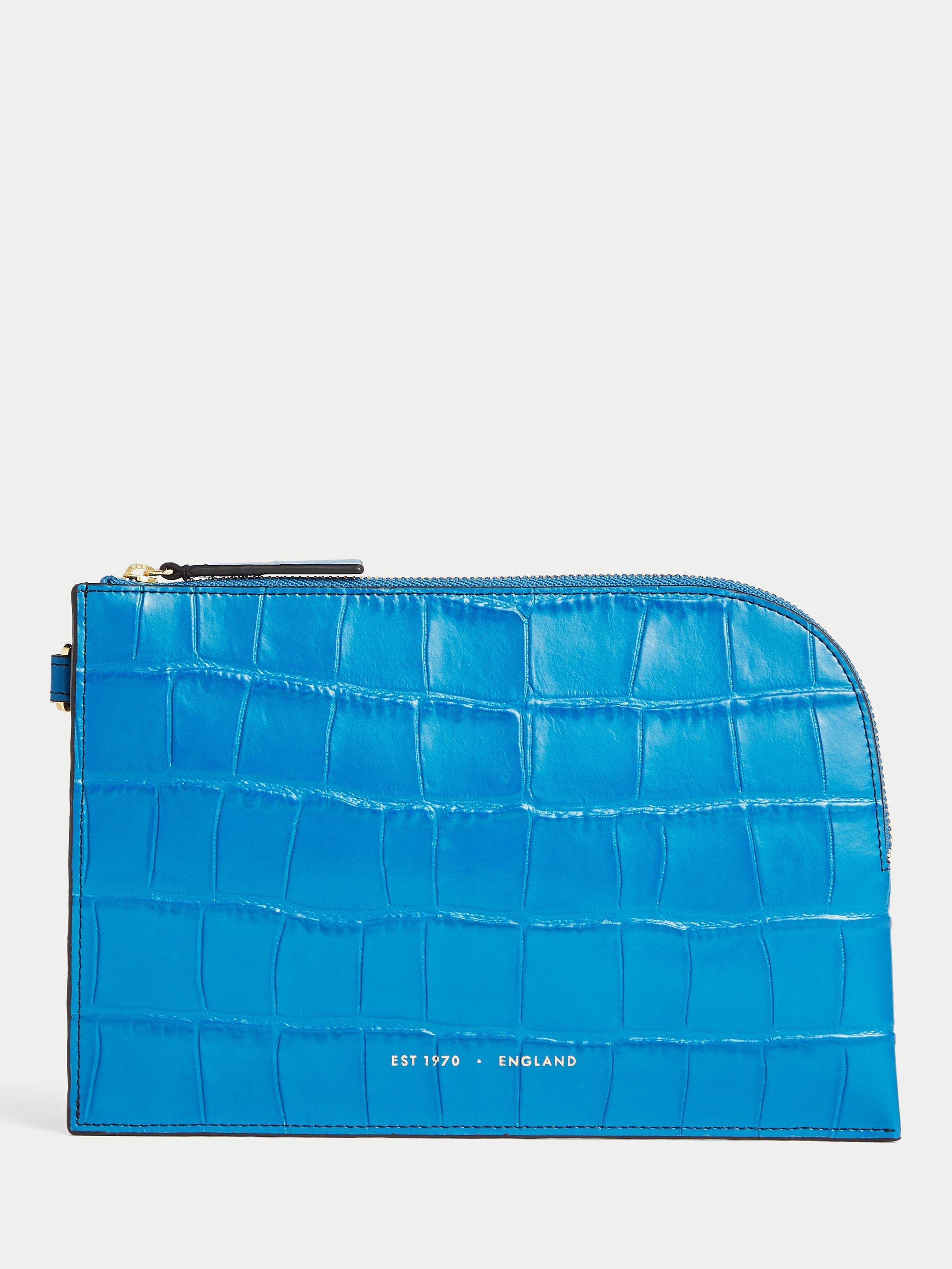 Jigsaw Sophia Croc Leather Pouch, Blue