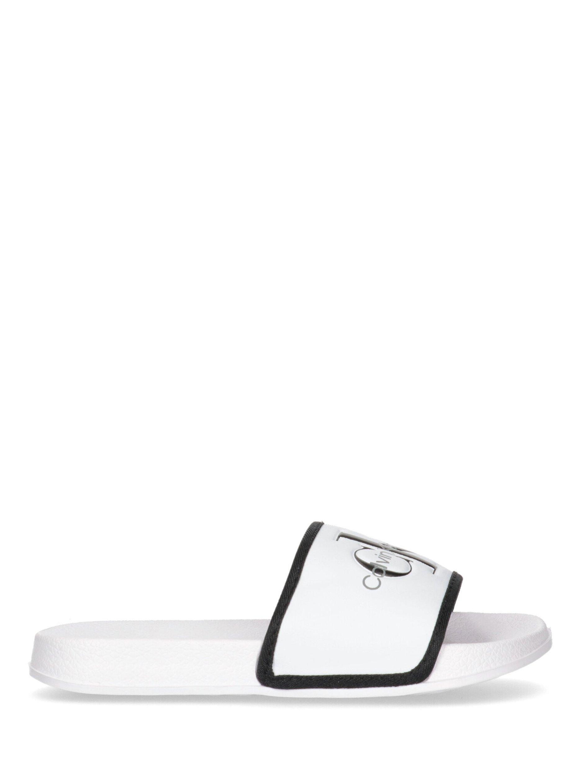 Product image 2 of 4, which shows Calvin Klein Kids' Logo Pool Sliders, White/Black, 29