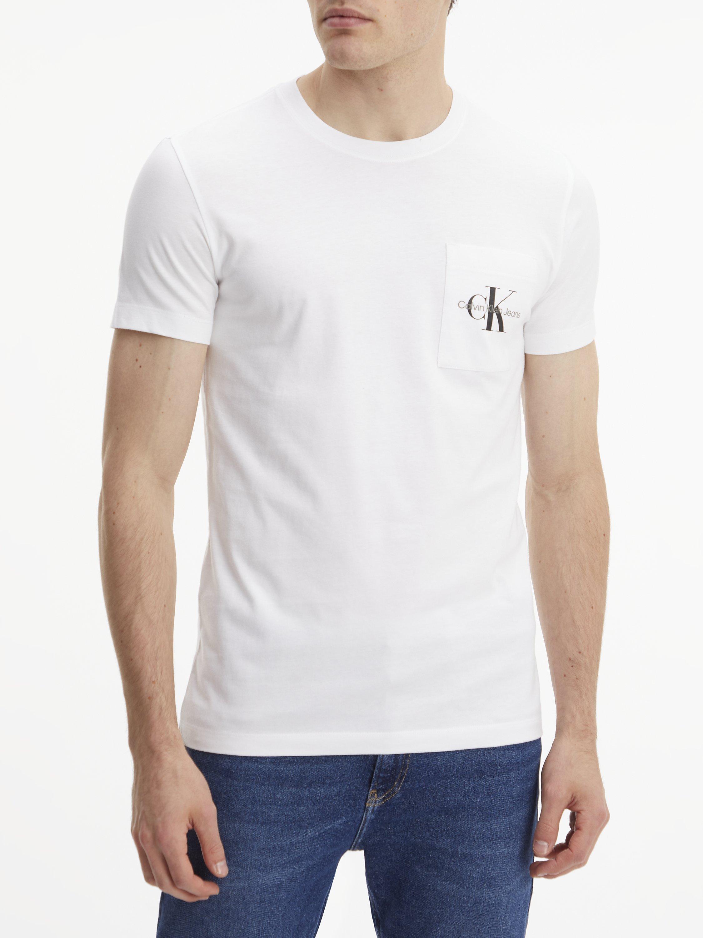 Product image 1 of 4, which shows Calvin Klein Jeans Monogram Pocket T-Shirt, Bright White, XXS