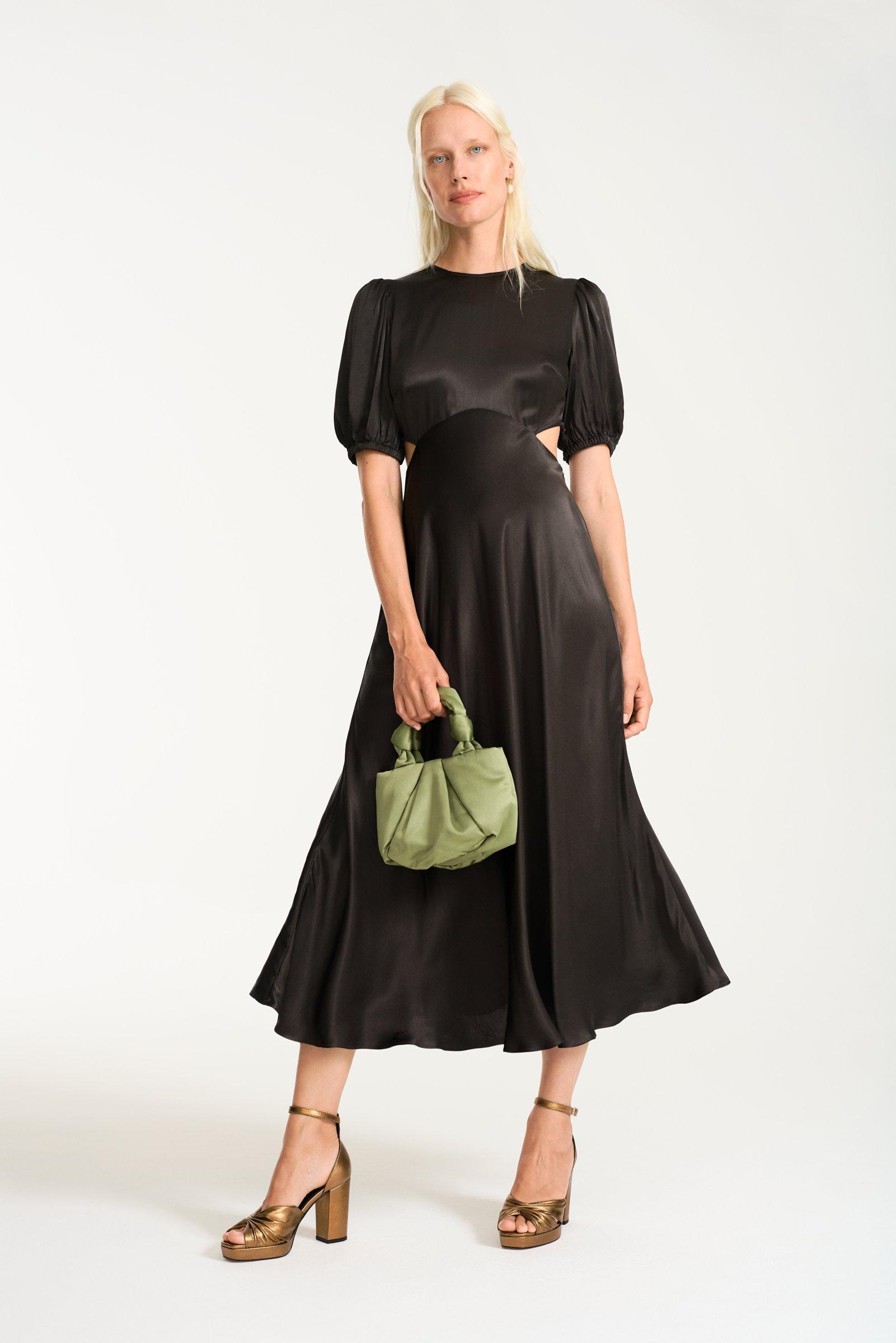 Ghost Amber Satin Keyhole Dress, Dark Chocolate
