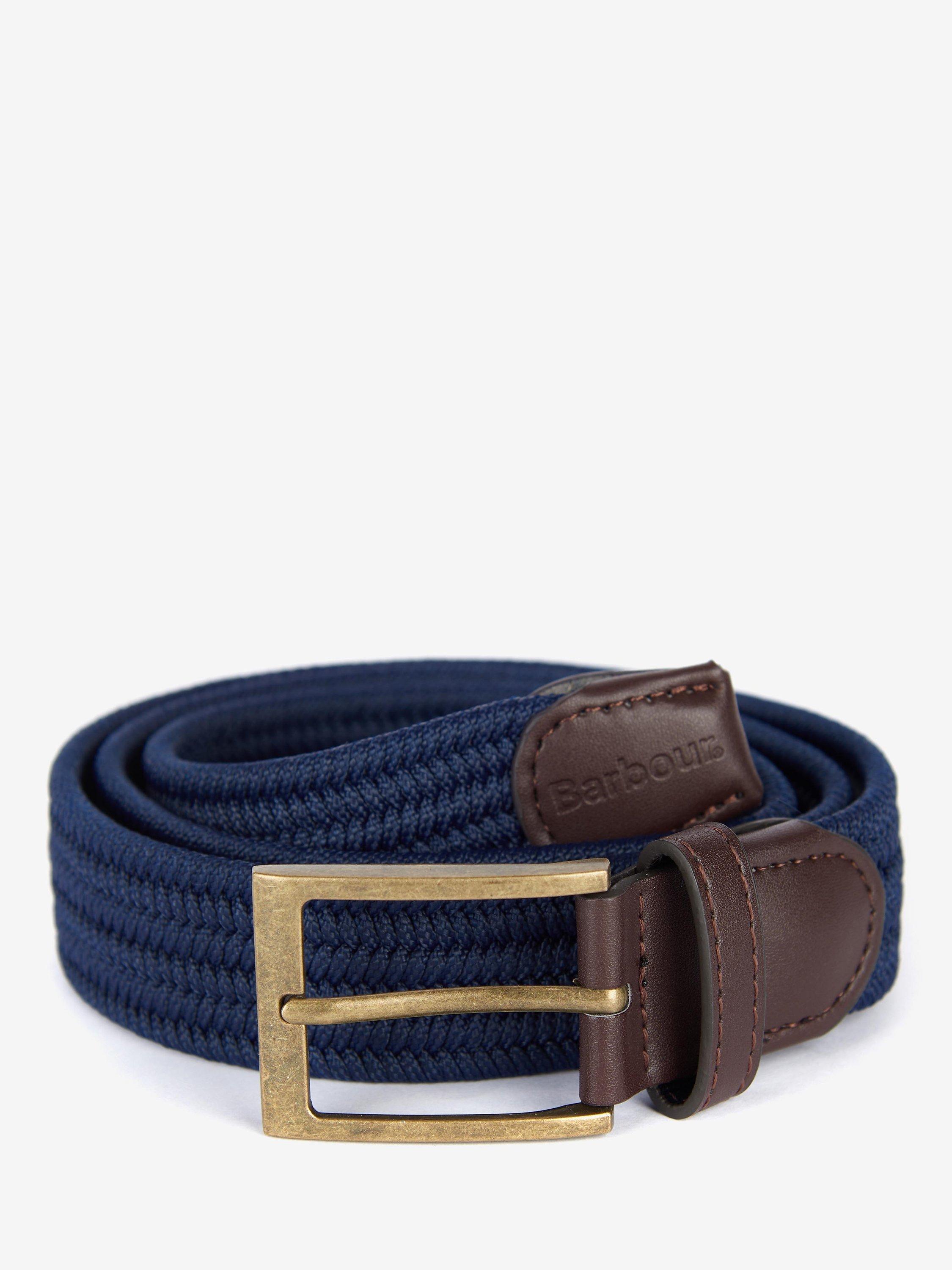Barbour Nevis Leather Trim Belt, Navy
