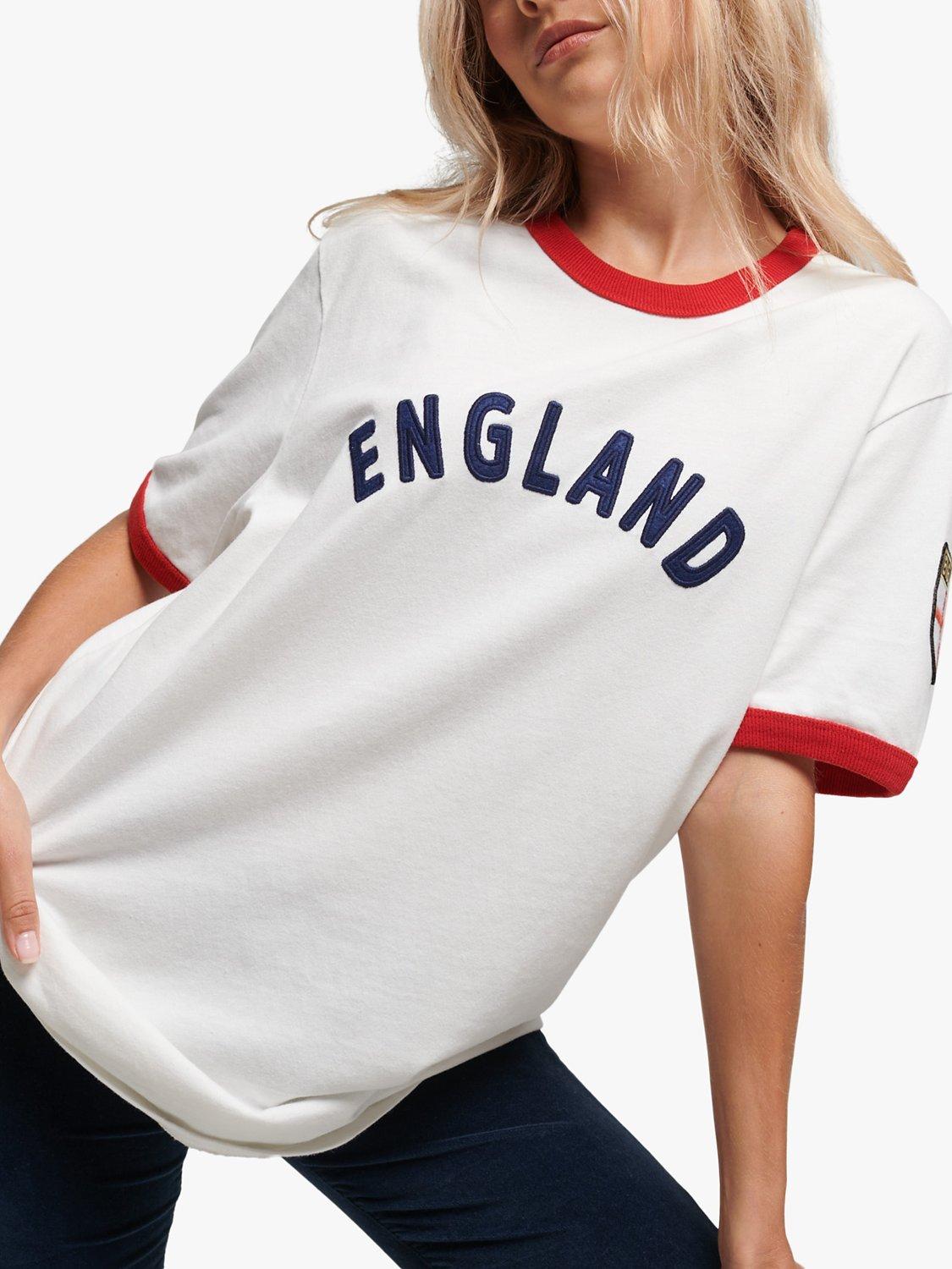 Superdry Ringer Sleeve Football England T-Shirt, Winter White