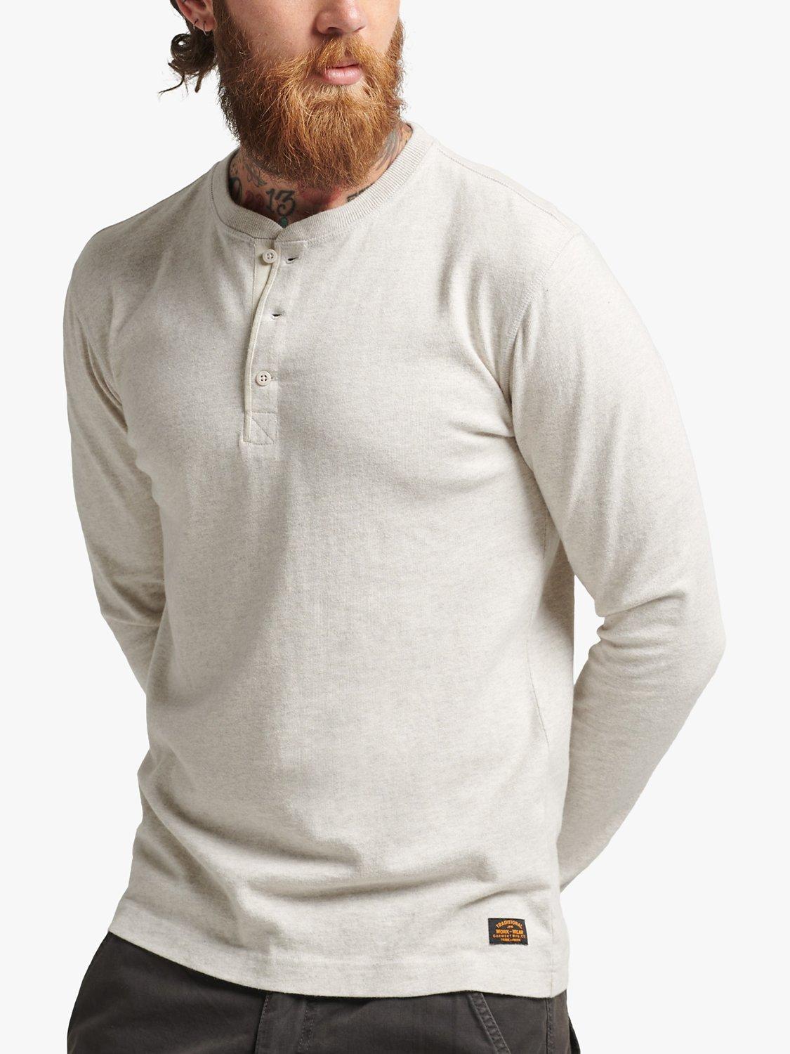 Superdry Organic Cotton Long Sleeve Henley Top, Oat Marl