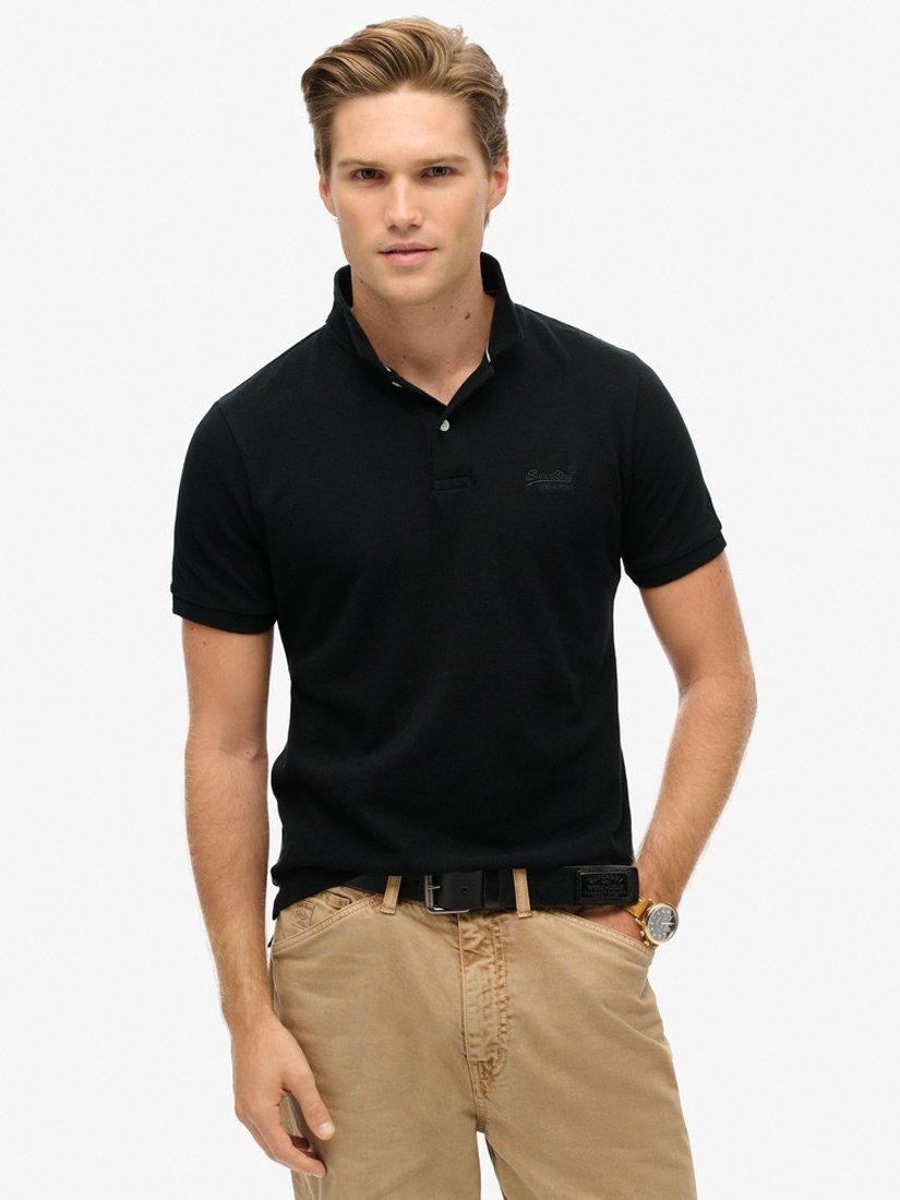 Product image 1 of 7, which shows Superdry Classic Pique Organic Cotton Polo Shirt, Black, S