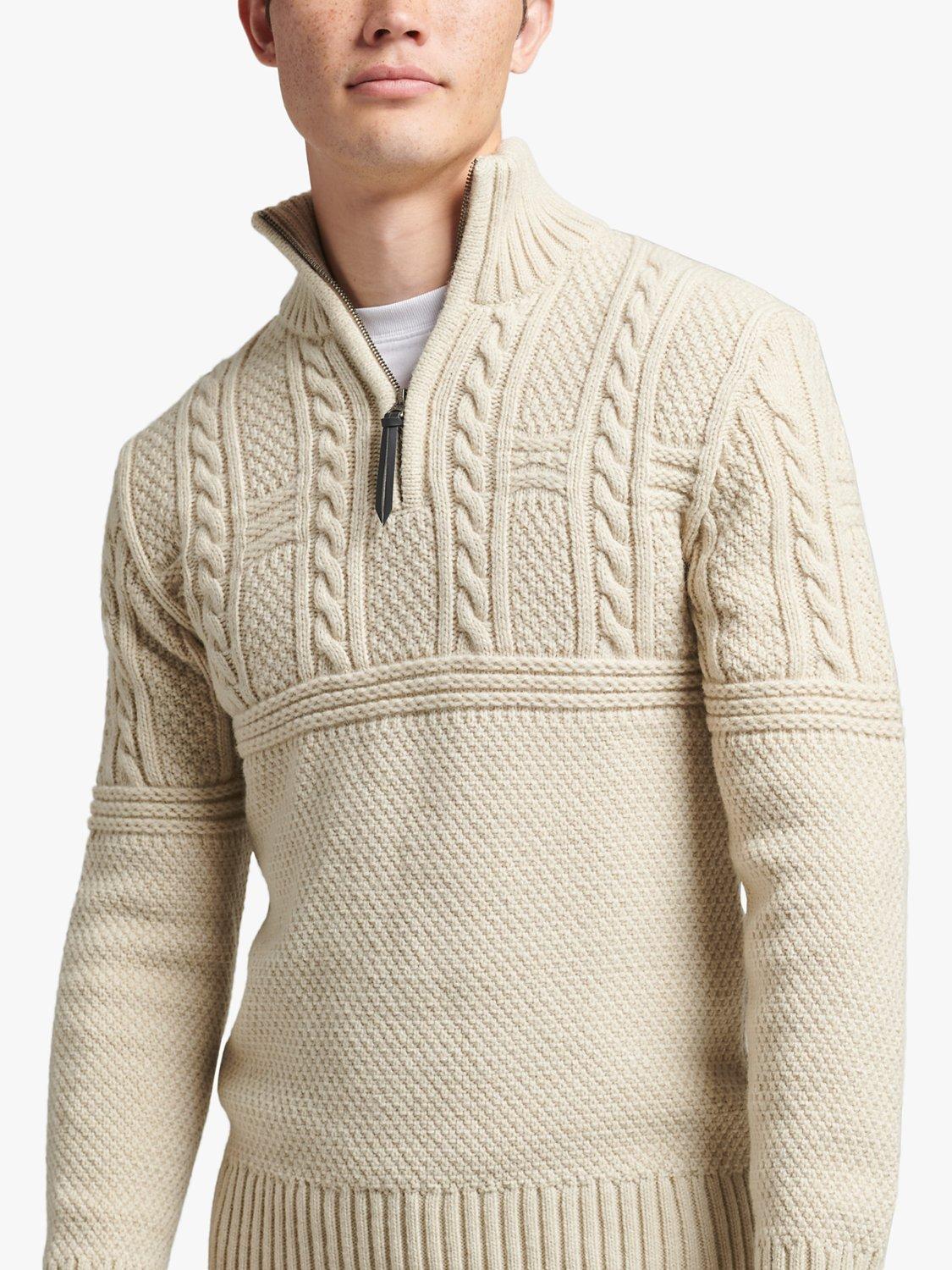 Superdry Jacob Henley Zip Jumper, Ecru