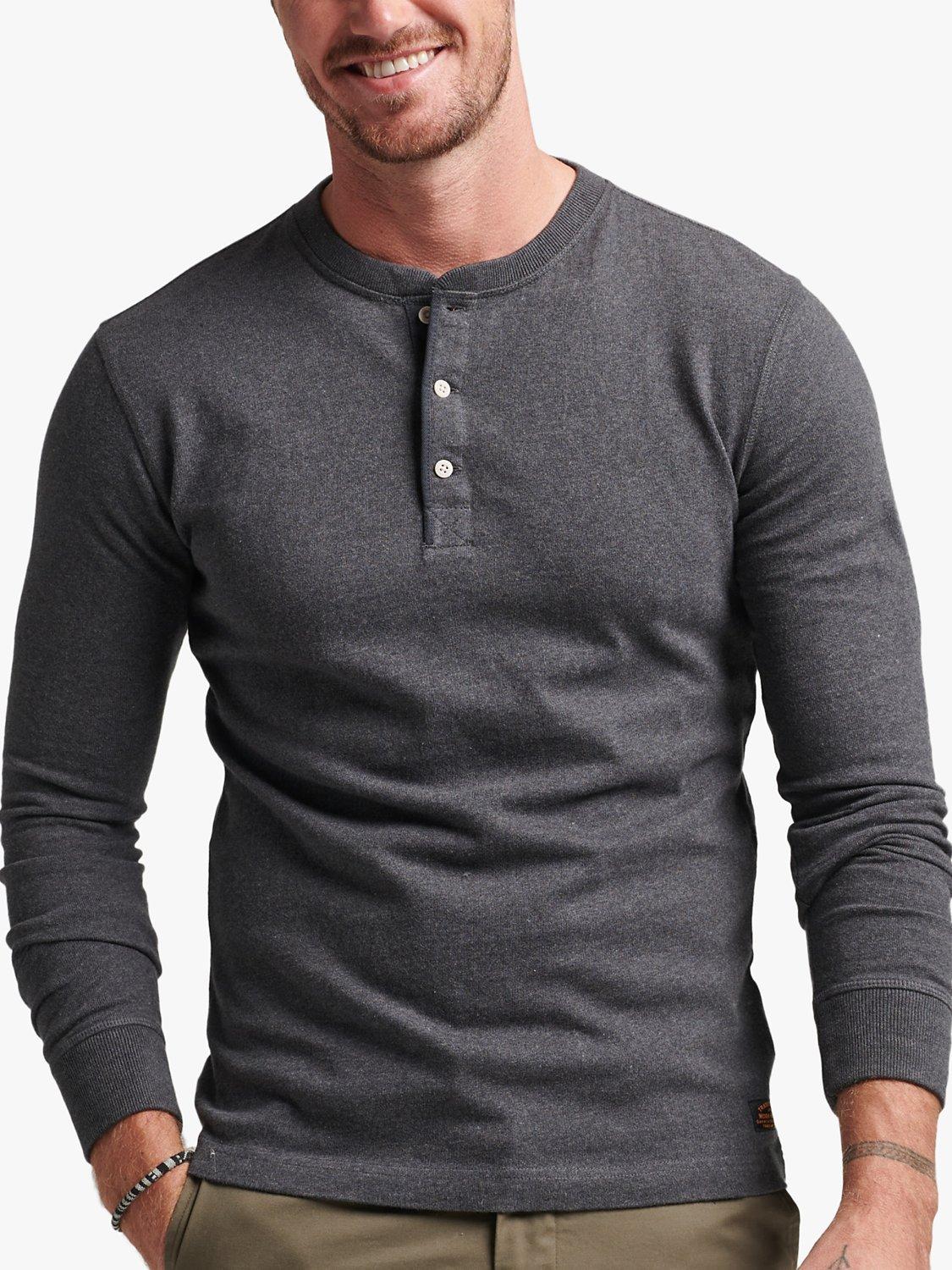 Superdry Organic Cotton Long Sleeve Henley Top, Graphite Dark Marl