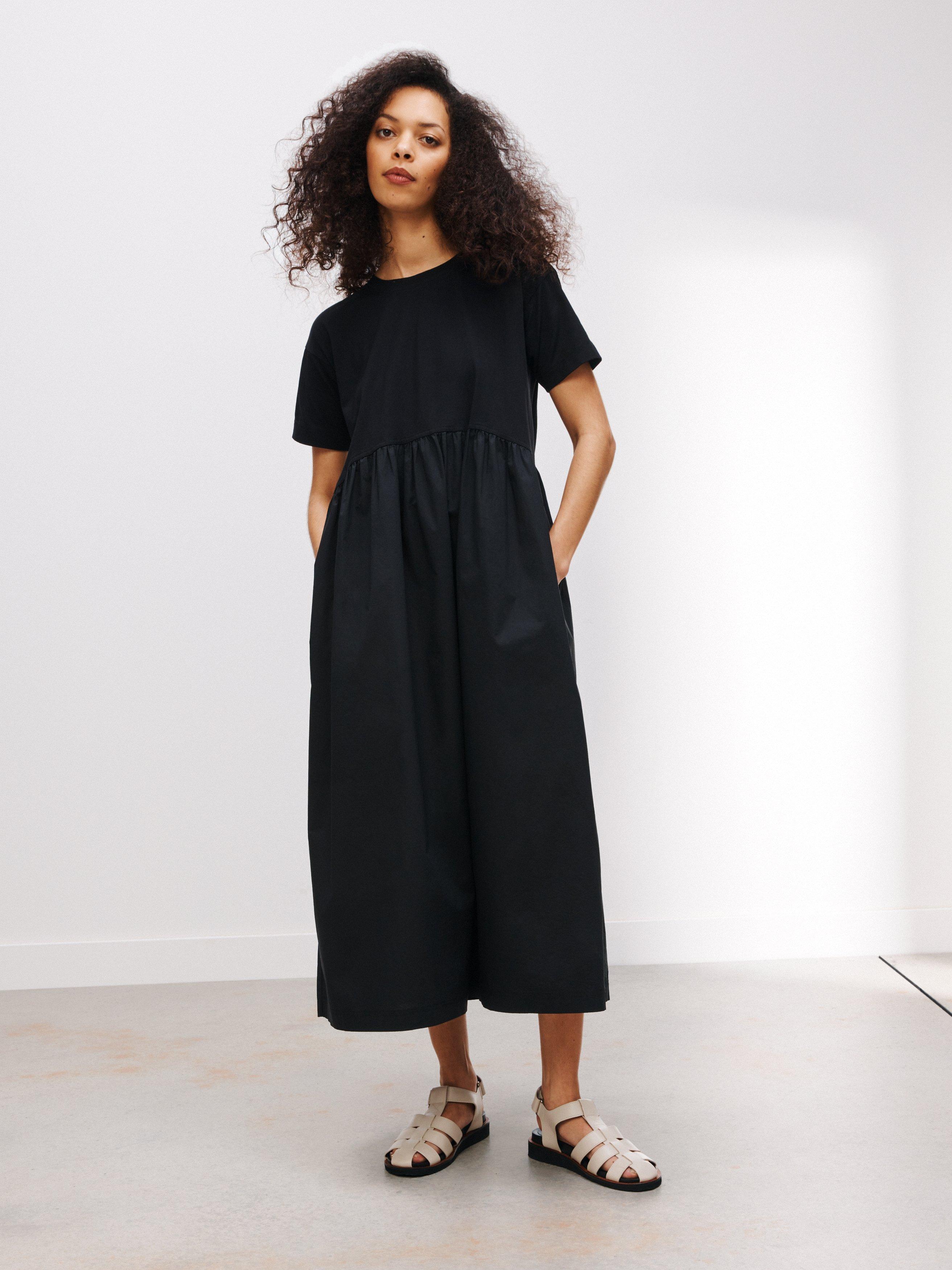 Kin Plain Poplin Jersey Smock Dress, Black