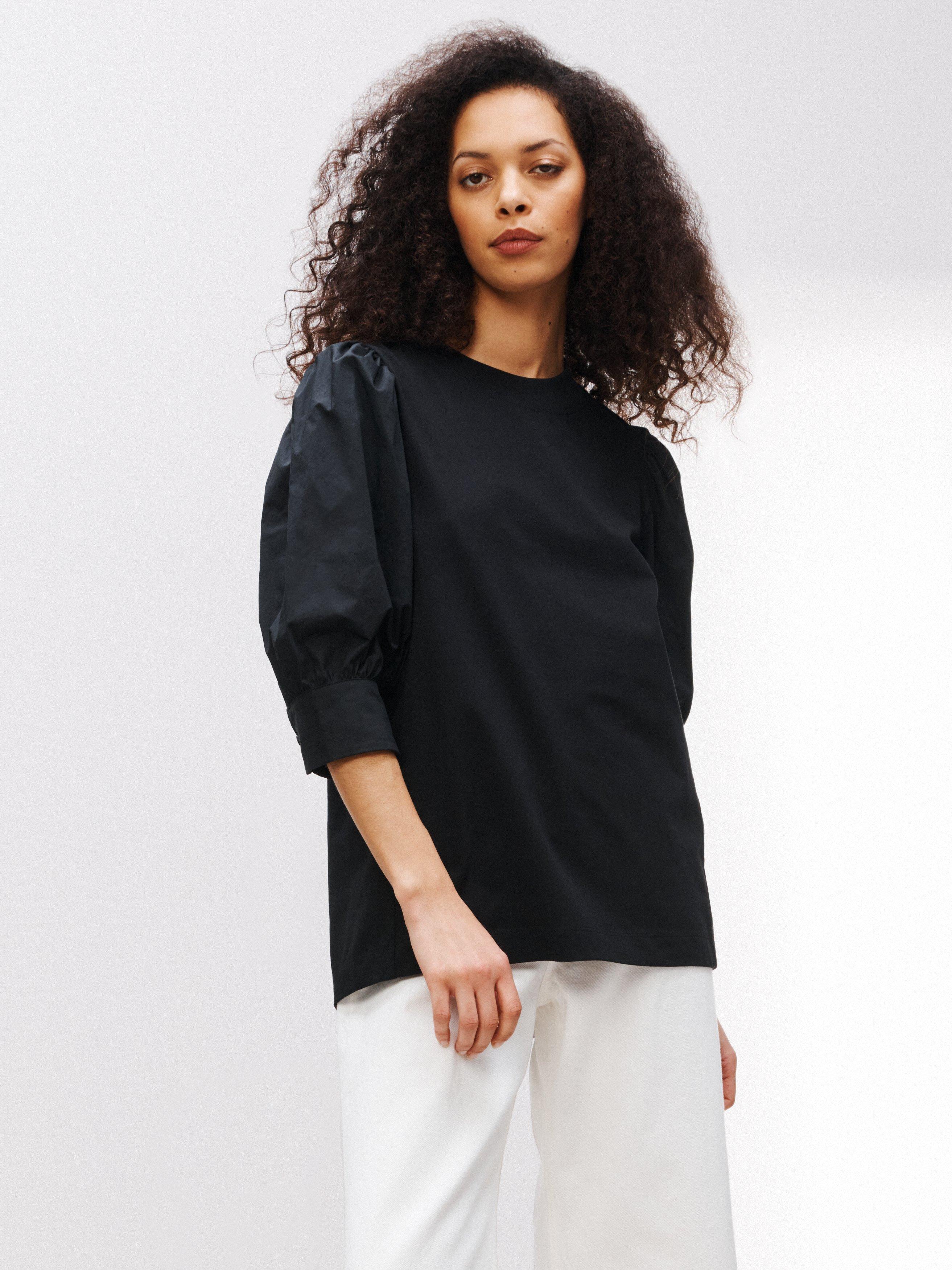 Kin Plain Jersey Poplin Top, Black, S