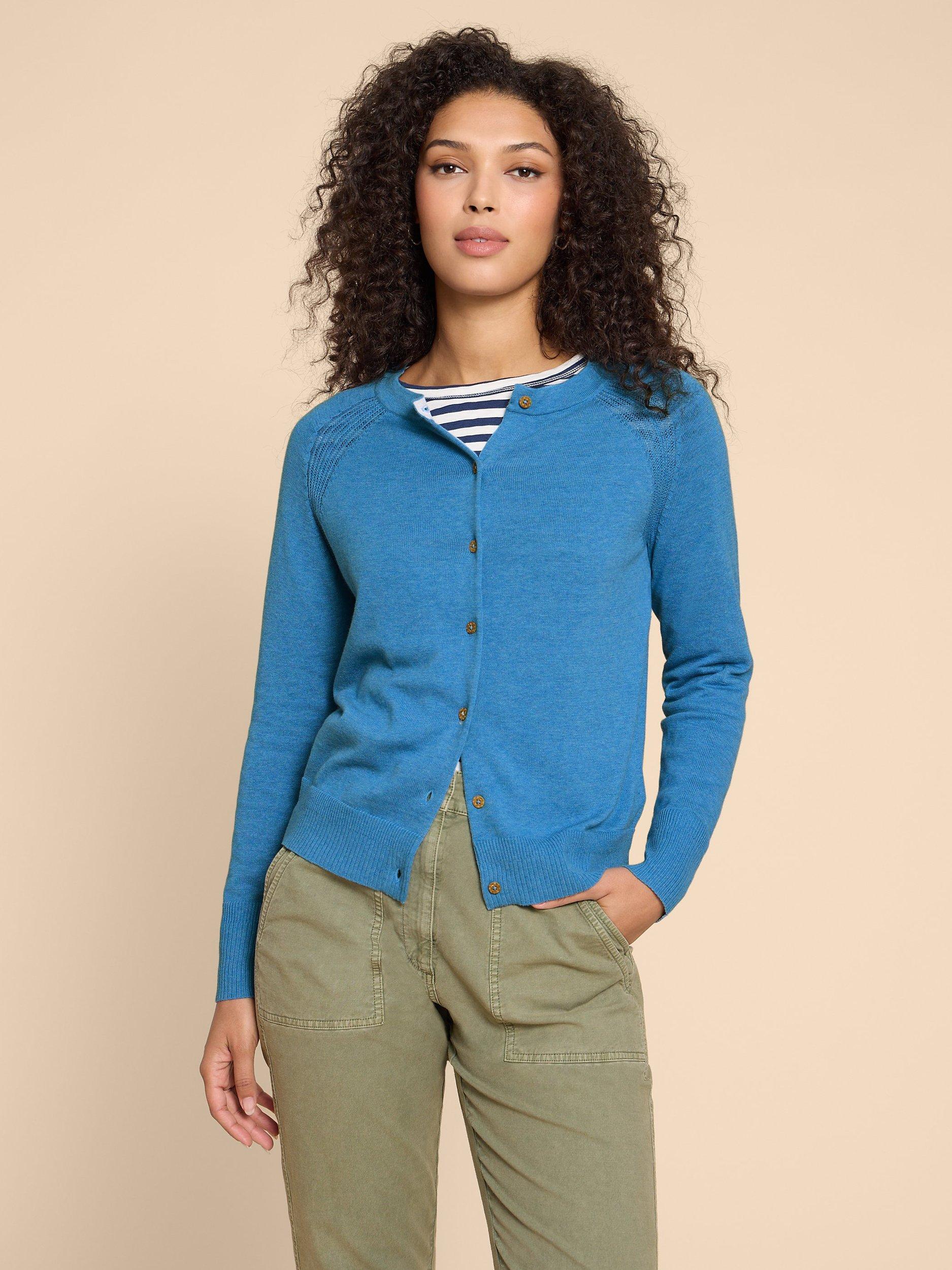Product image 4 of 7, which shows White Stuff Dehlia Lulul Organic Cotton Cardigan, Blue, 6