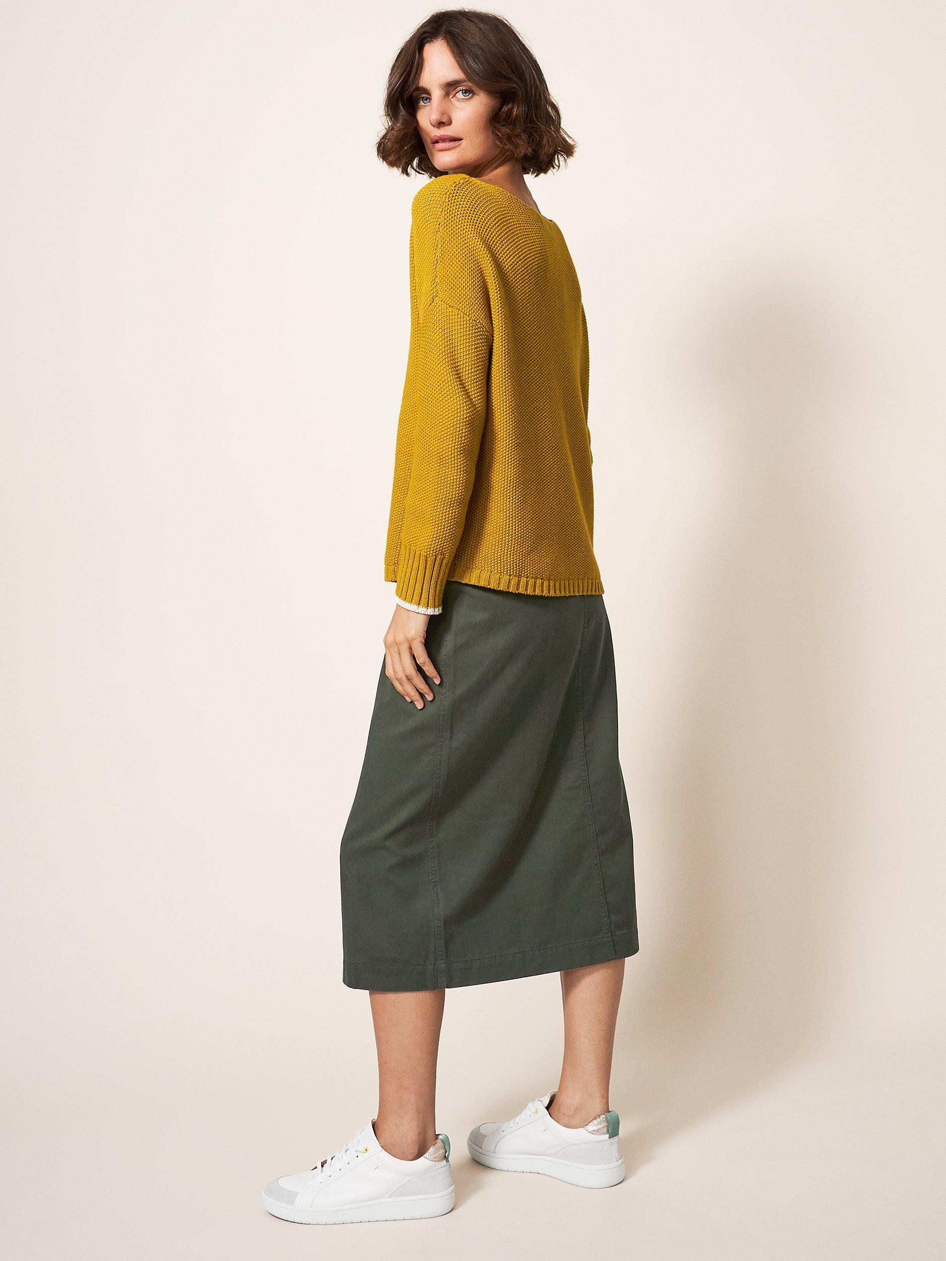 Product image 3 of 8, which shows White Stuff Penny Midi Cotton Skirt, Green, 24