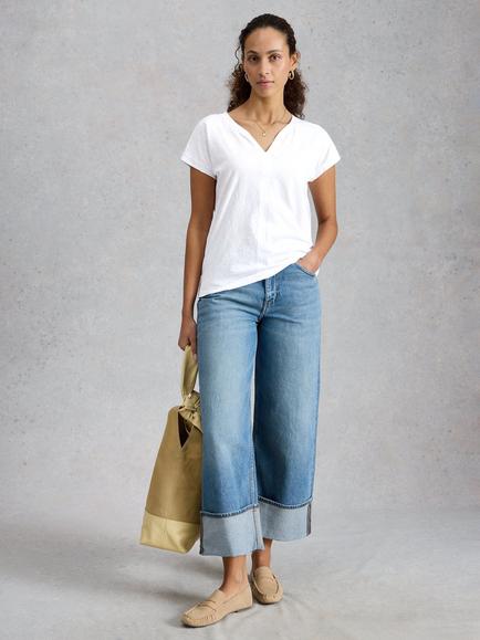 White Stuff Nelly Notch Neck T-Shirt, Plain White