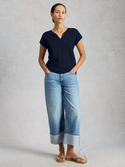 White Stuff Nelly Notch Neck T-Shirt, Dark Navy
