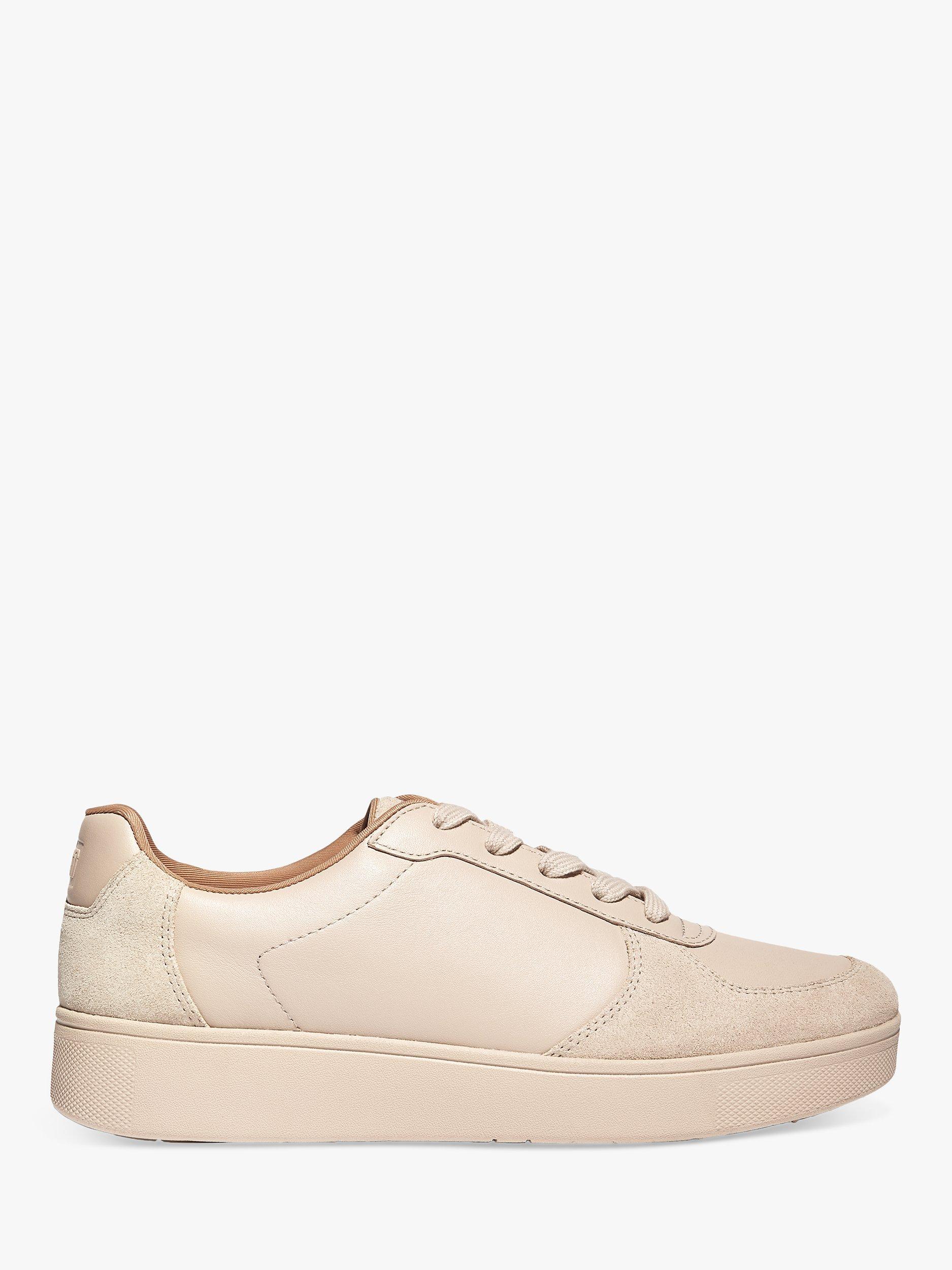 FitFlop Rally Leather Lace Up Trainers, Stone/Beige, 7