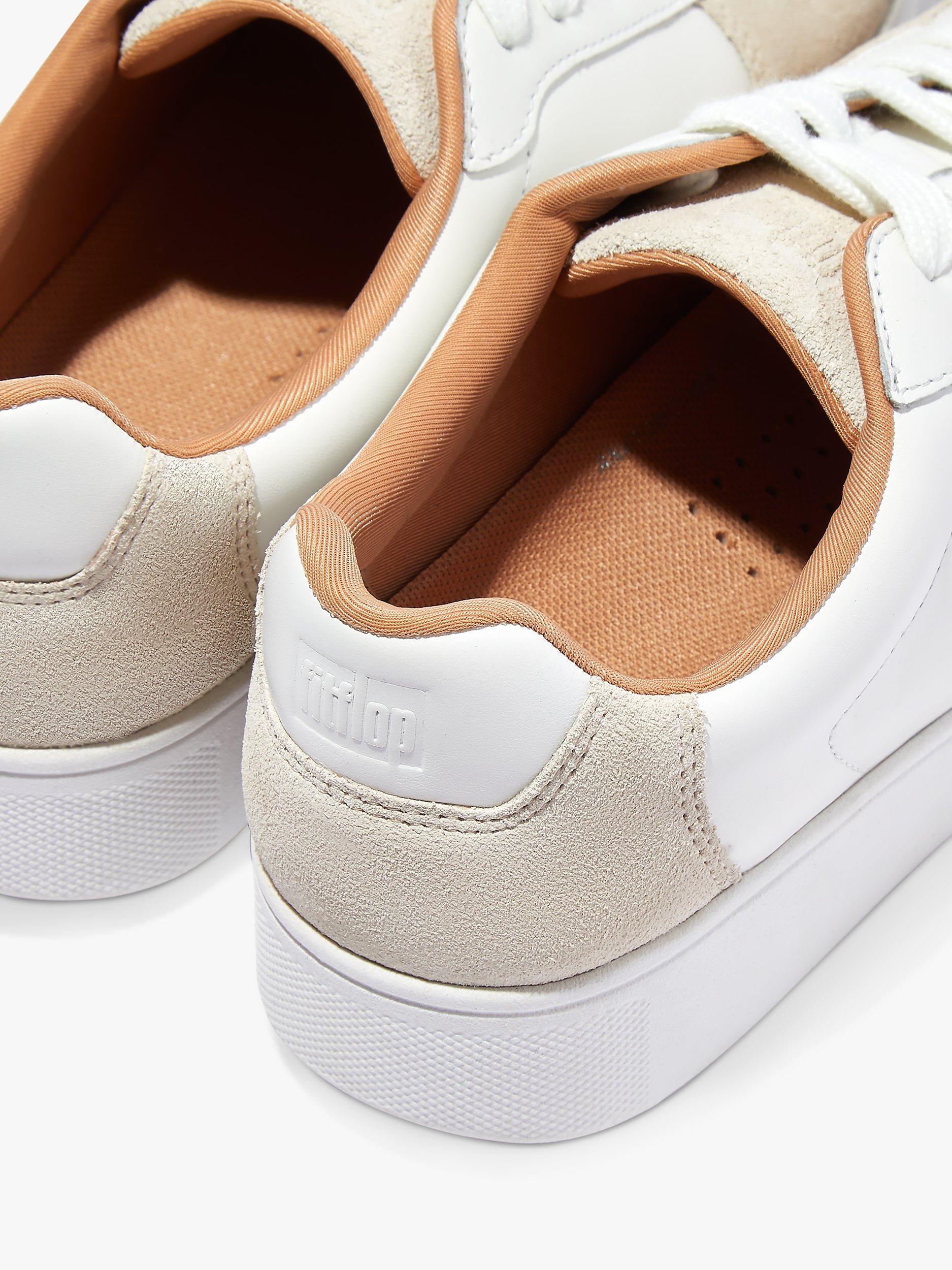 FitFlop Rally Leather Lace Up Trainers, White/Turtle, 4