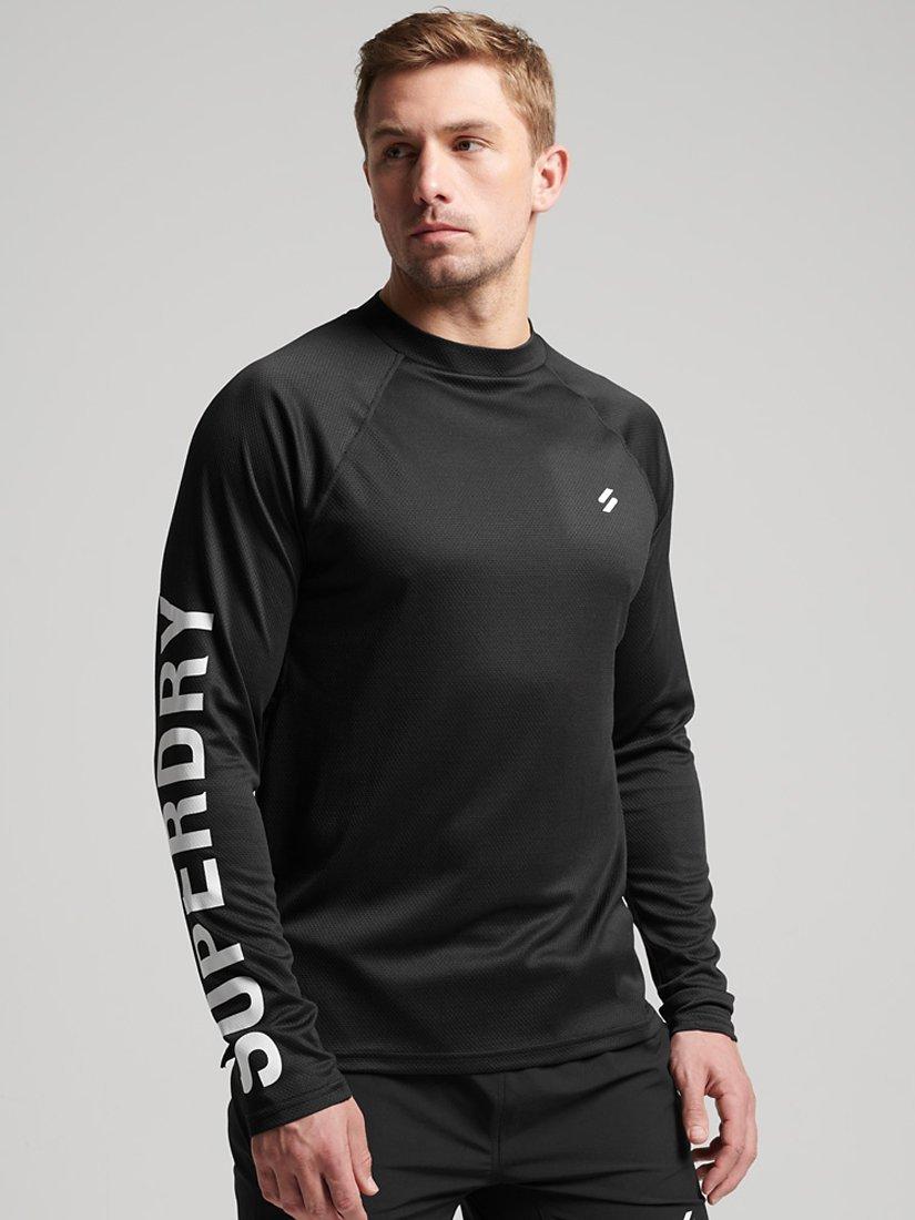 Superdry Train Mock Neck Long Sleeve Gym Top, Black Graphic
