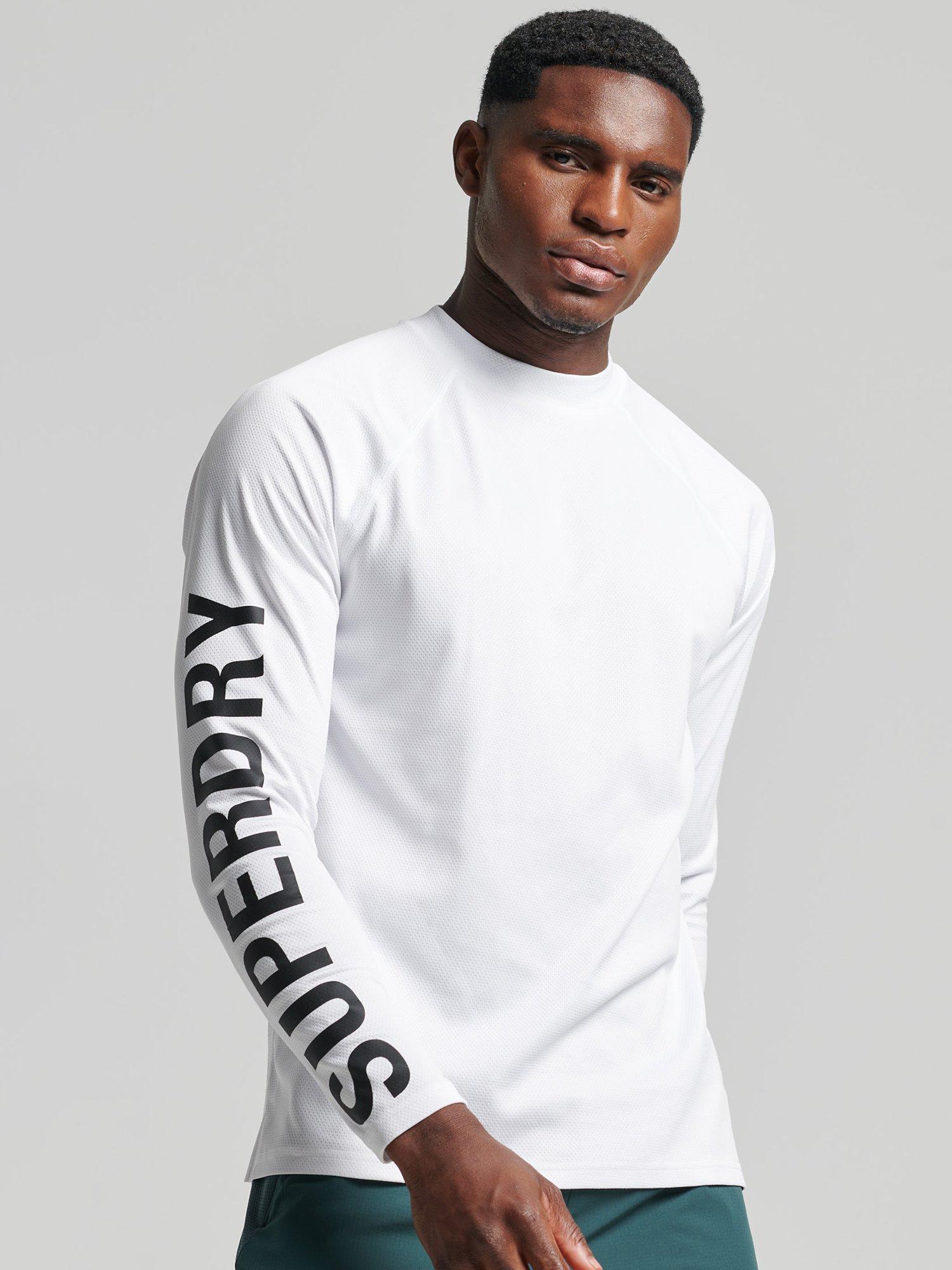 Superdry Train Mock Neck Long Sleeve Gym Top, White Graphic