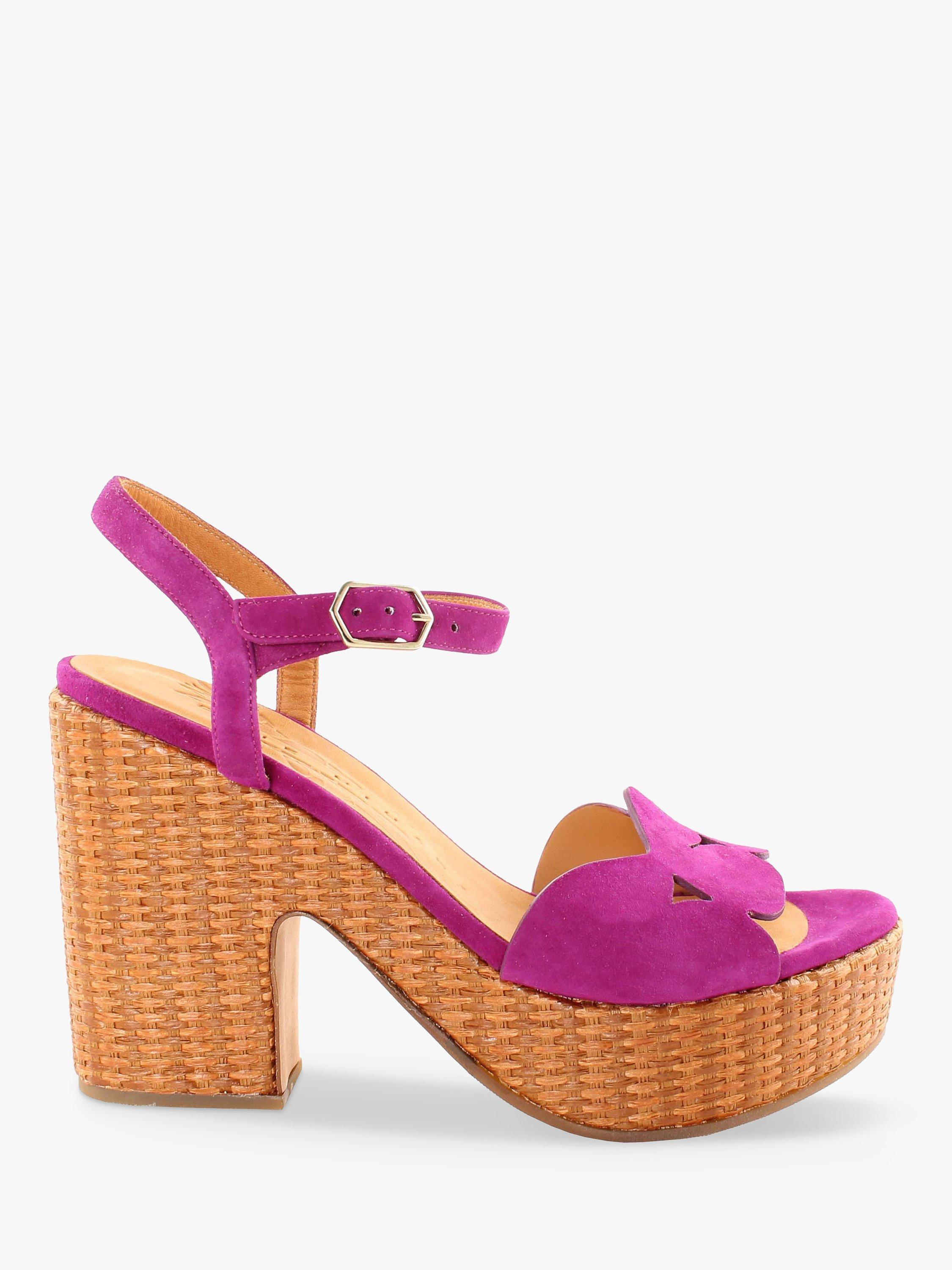 Chie Mihara Detour Leather Woven Platform Sandals, Berry